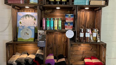 Goods on shelves for sale at Merino Cafe in Gunning