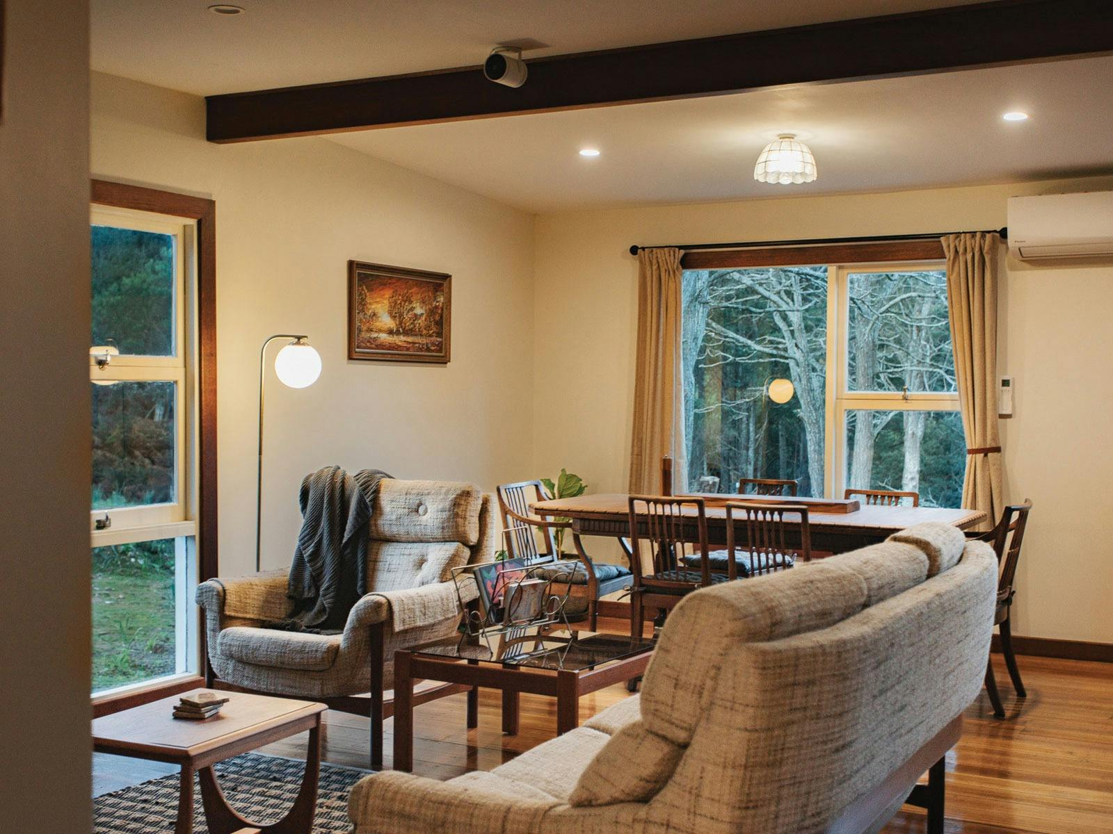 Lounge and dining room in the evening.