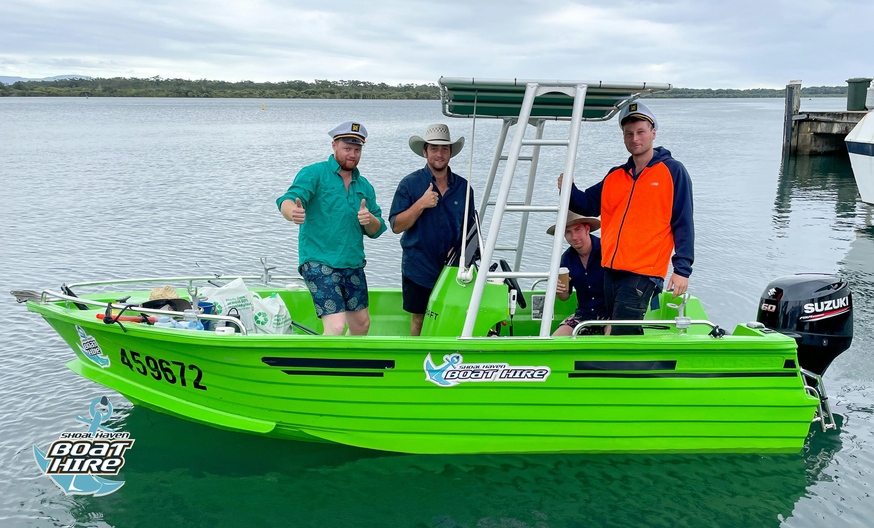 green 60hp polycraft boat on river