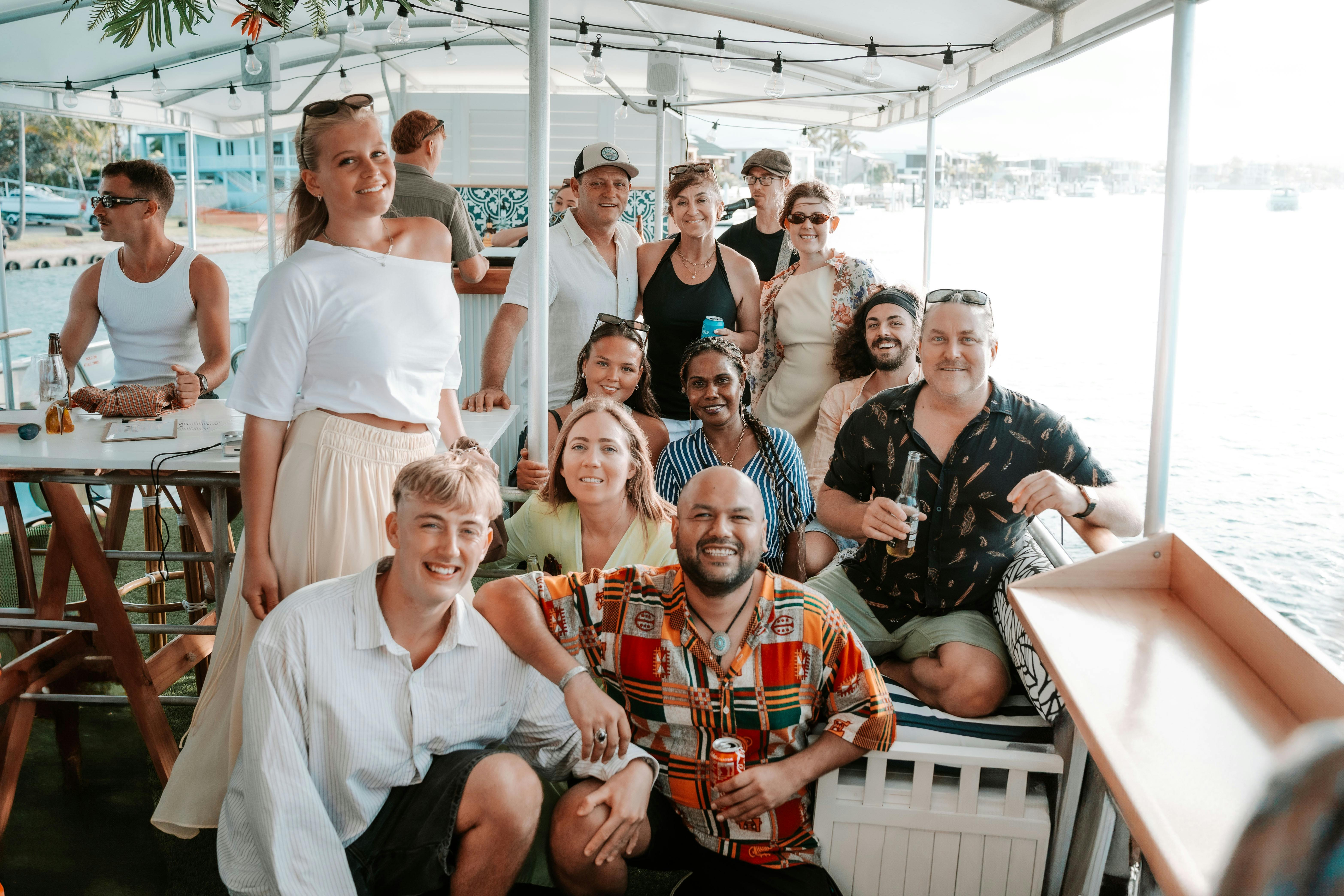 Group of guests celebrating a special occasion onboard The Boat Mooloolaba
