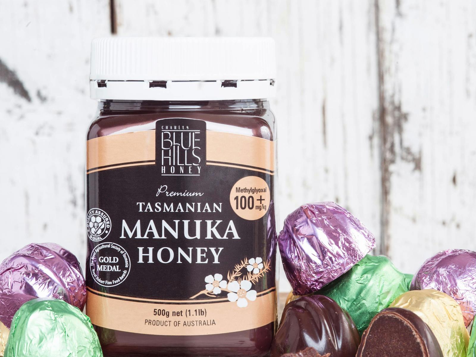 Tasmanian Manuka honey with artisan honey chocolates