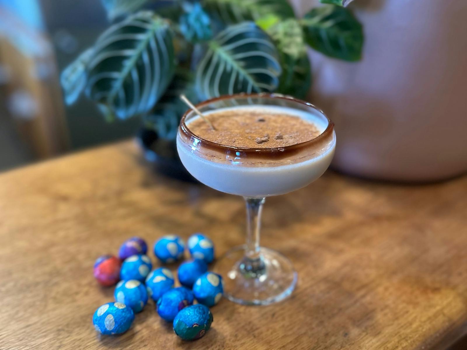 This photo is of our special easter cocktail with solid egg chocolates