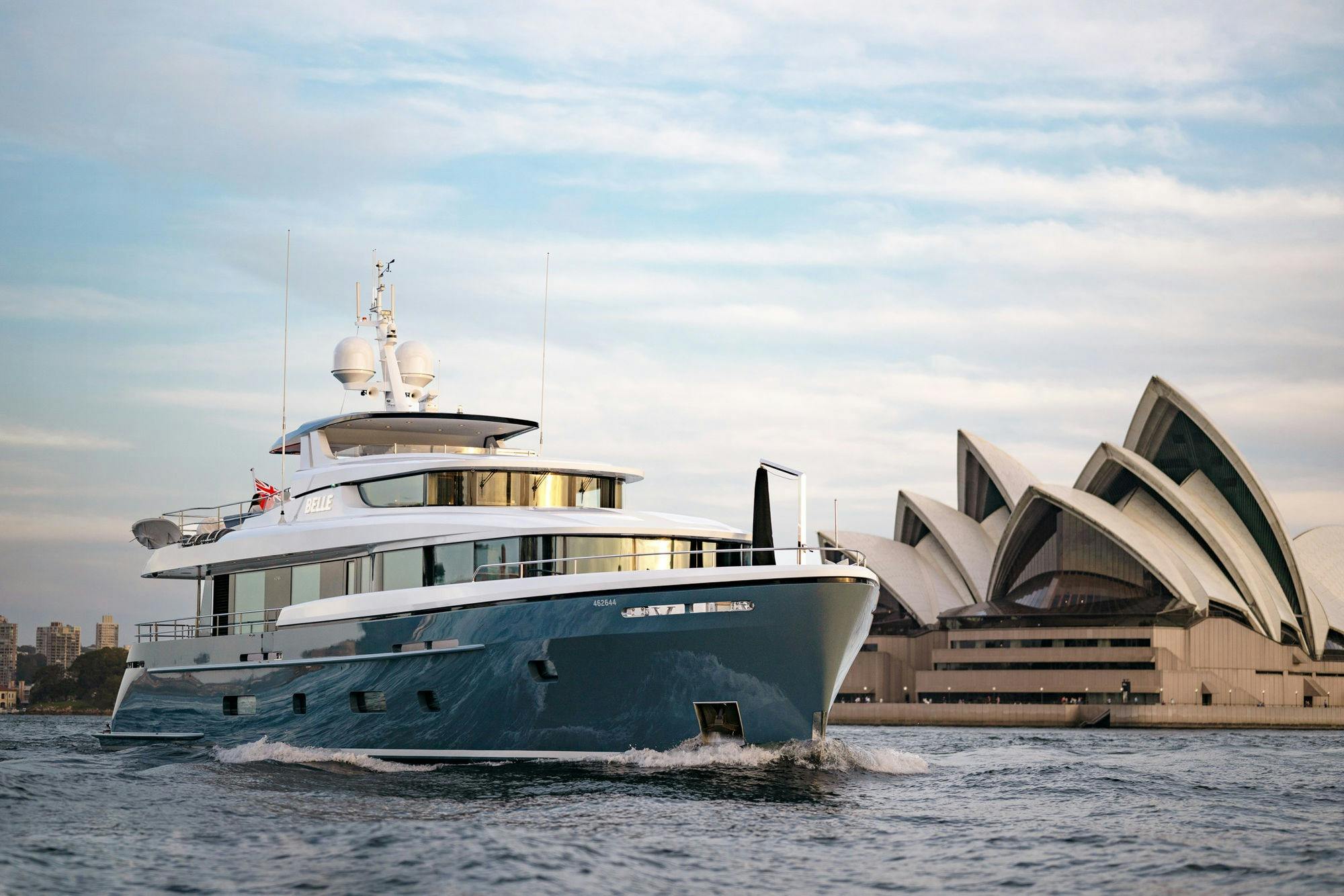 BELLE luxury superyacht cruising past the Sydney Opera House