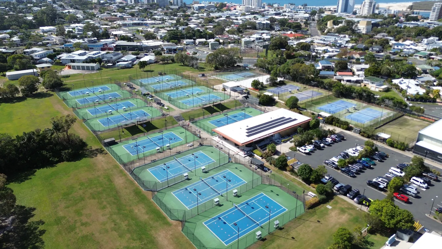 View of tennis courts