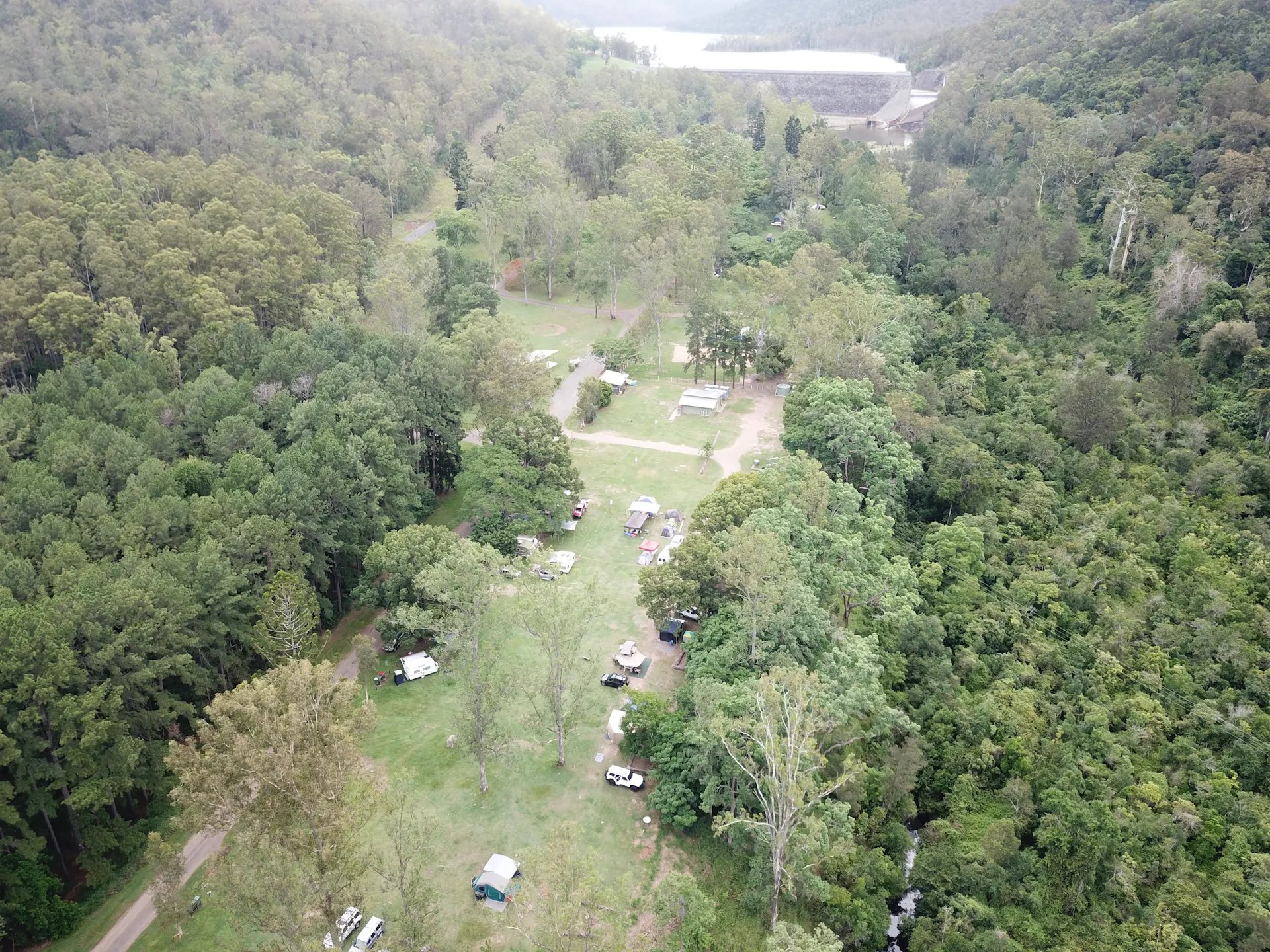 Aerial of Campgrounds and Dam