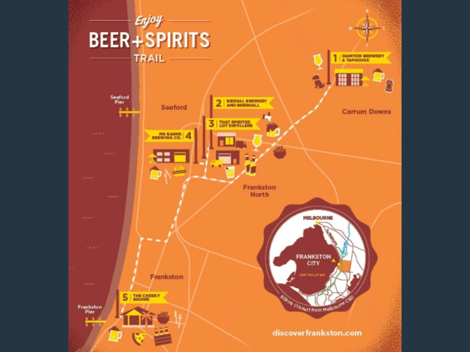 A map of the Frankston City Beer and Spirits Trail