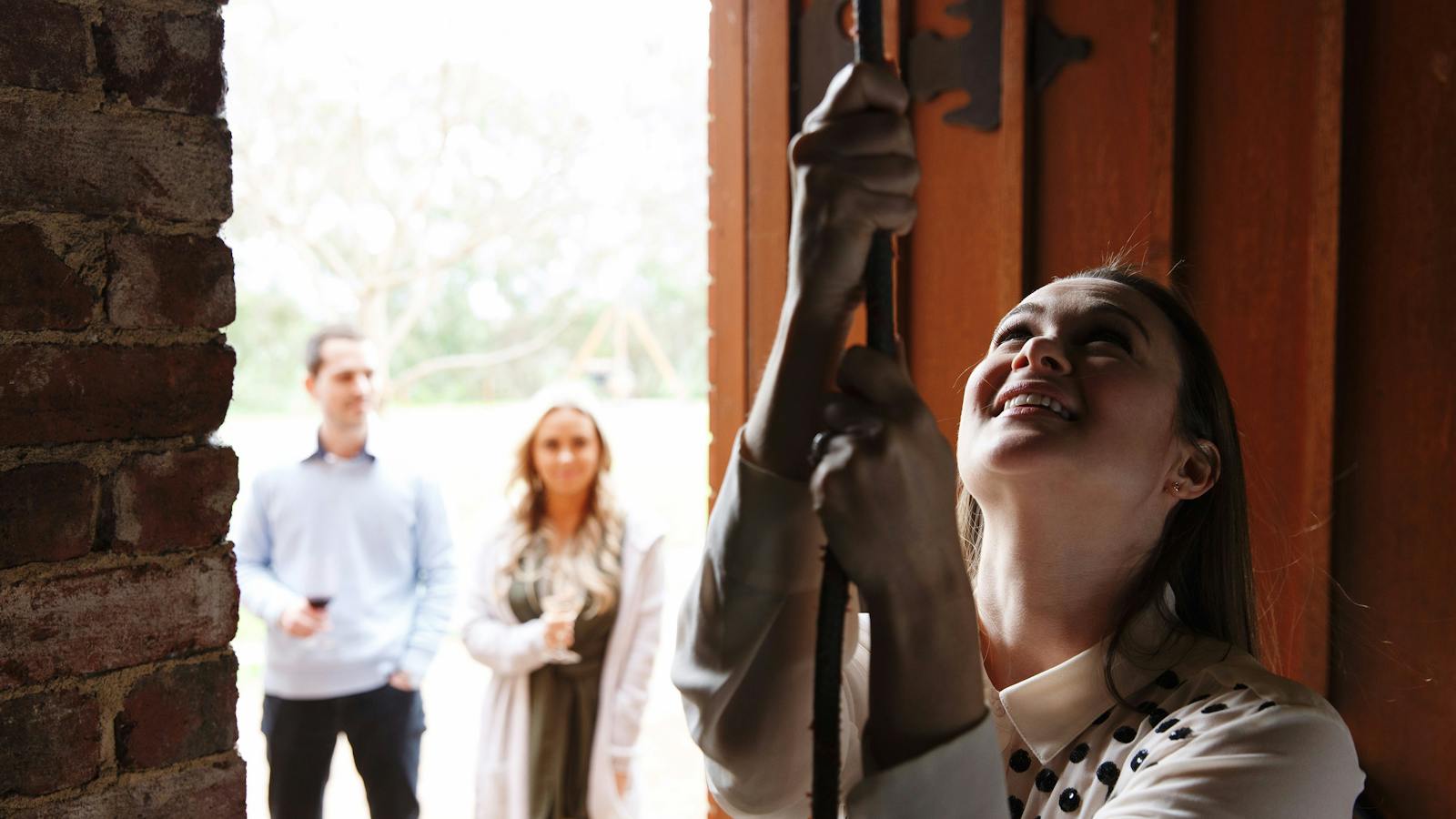 A guest rings our iconic ¾ tonne Angelus Bell