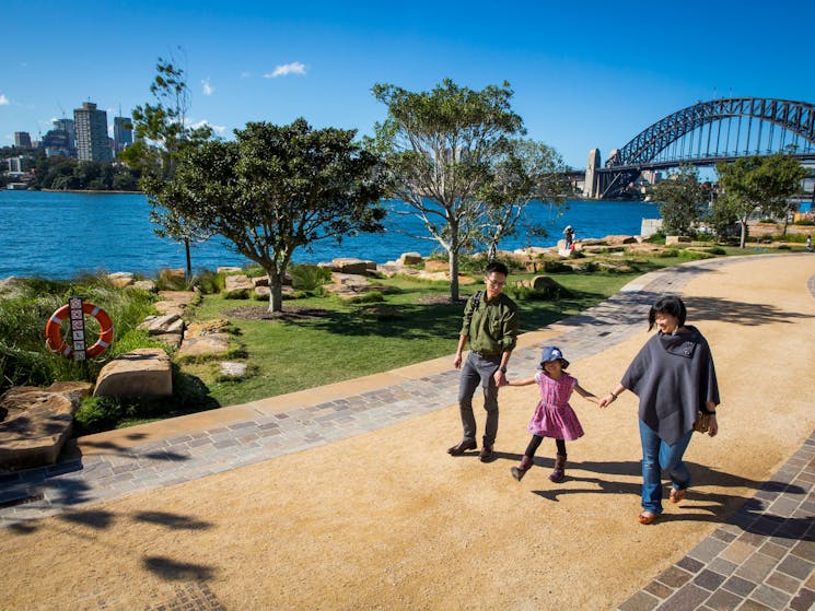 Family enjoying a walk through Barangaroo Reserve, Barangaroo