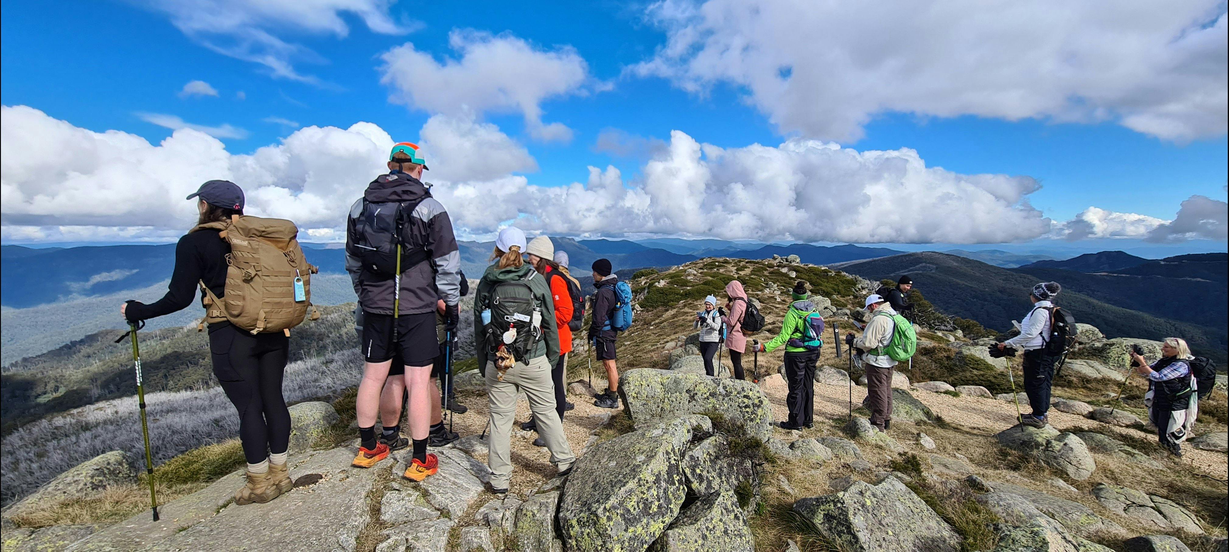 A group of hikers on top of Mt Stirling. The views are amazing.