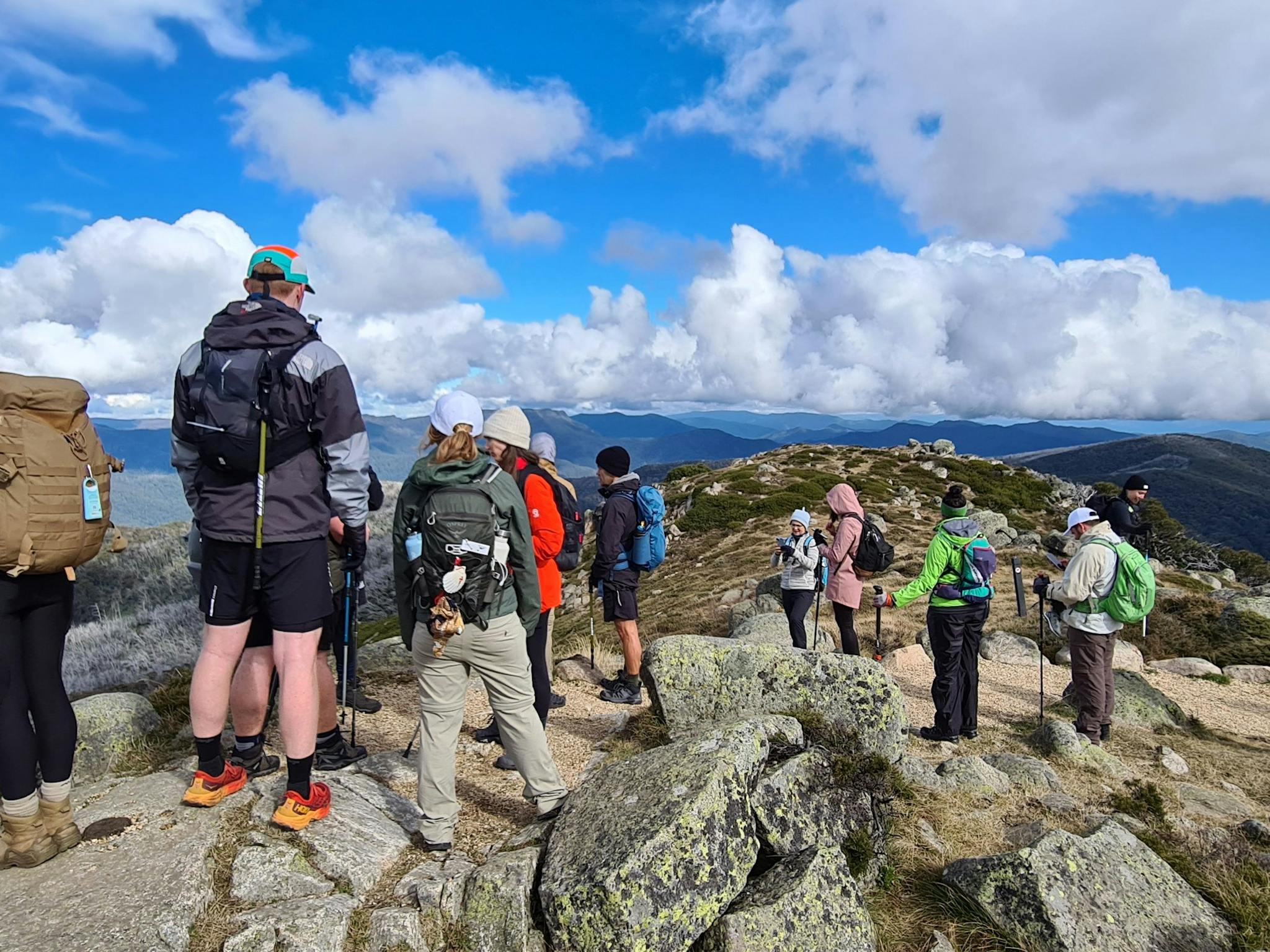 A group of hikers on top of Mt Stirling. The views are amazing.