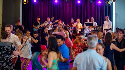Local latin band Mi Tierra plays at Salsa on Saturday dancers in the foreground