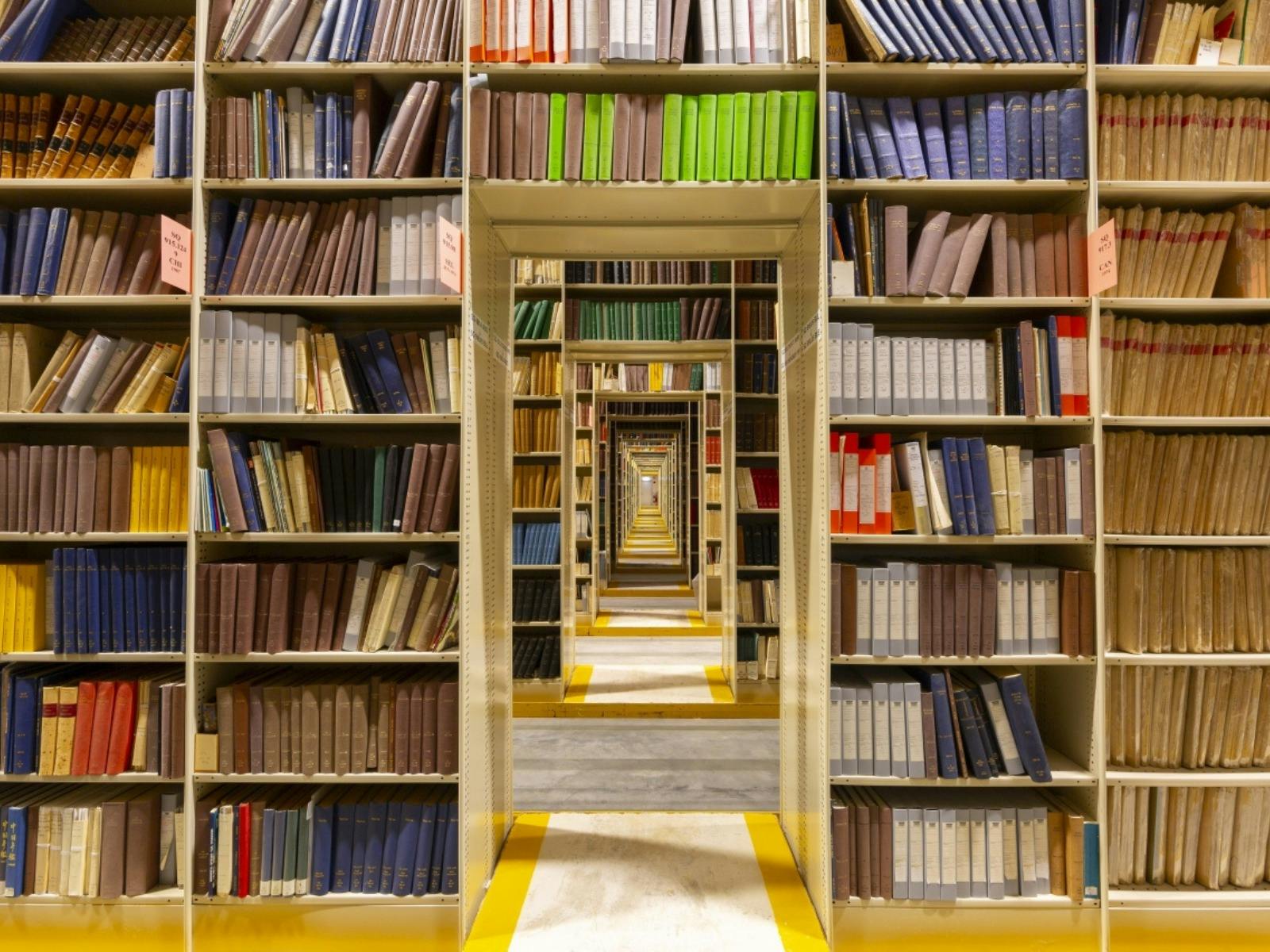 A photograph of book stacks.