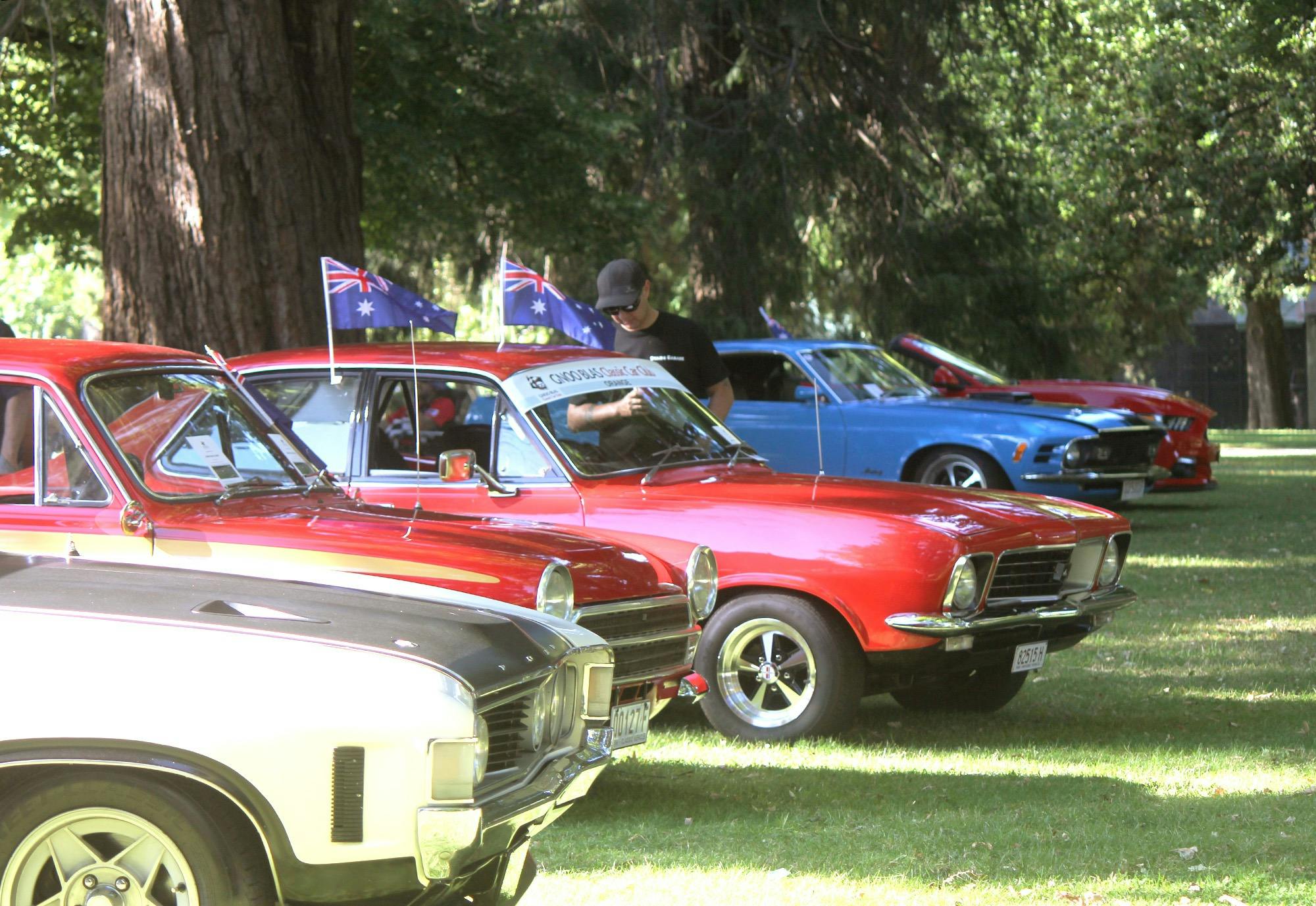 A vintage car display.