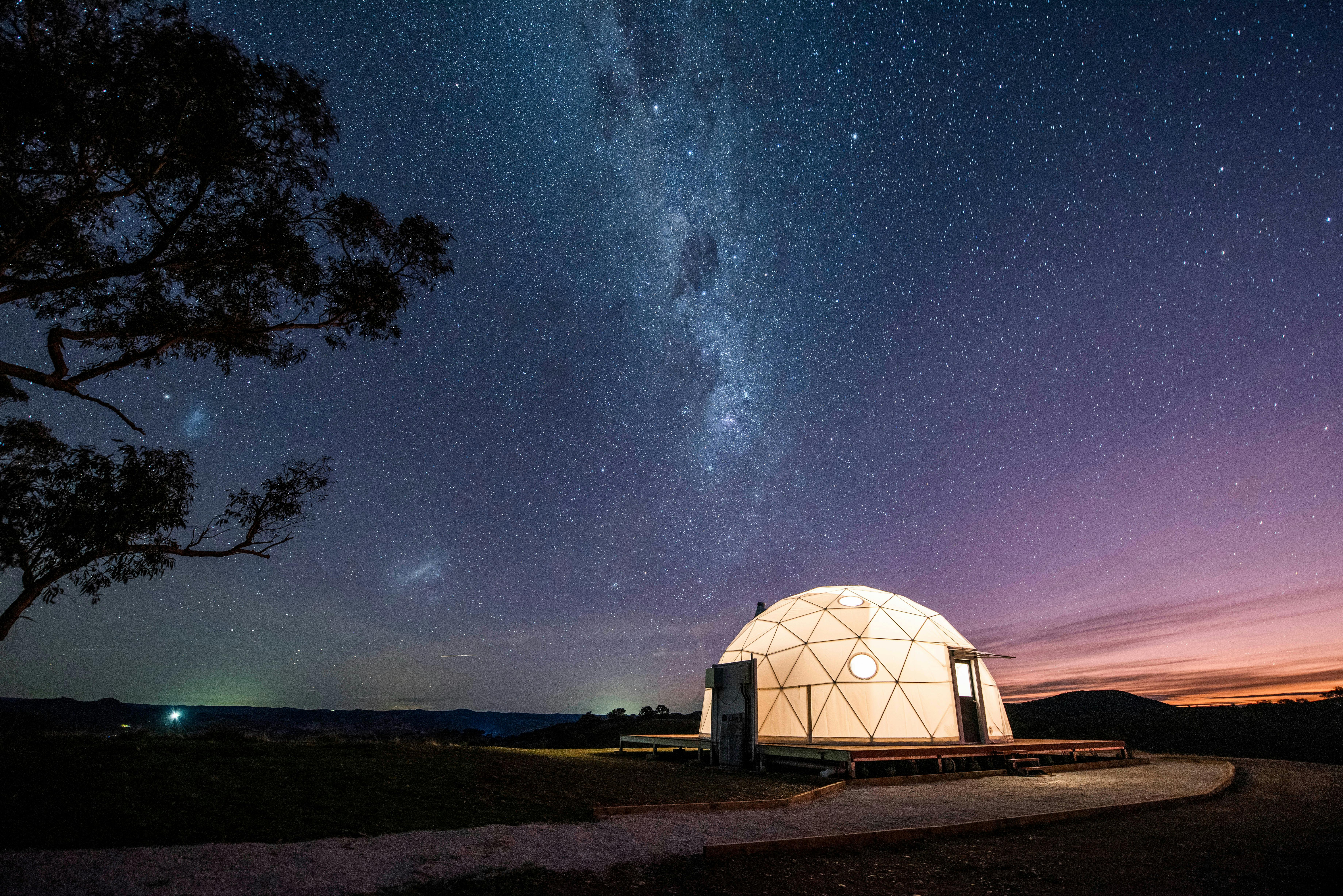 Milky way skyscape above glamping dome