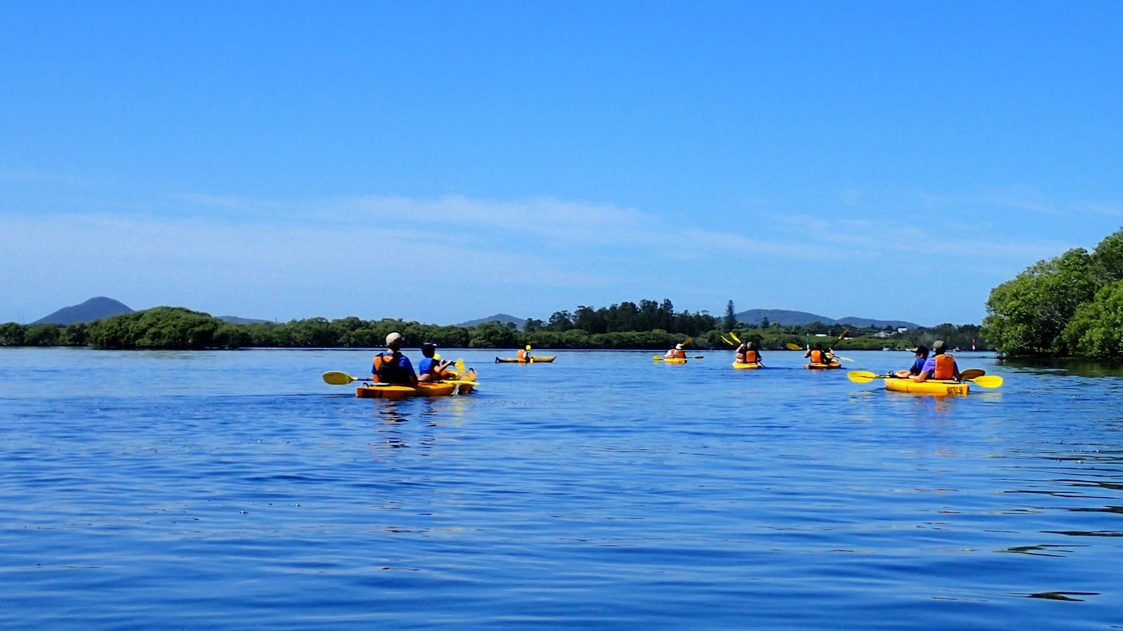 Blue skies on a guided kayak tour with Lazy Paddles
