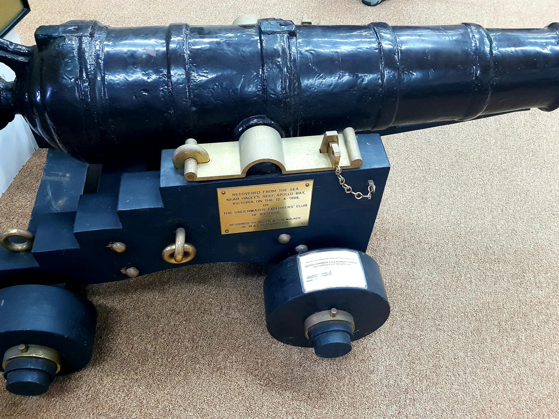 Restored cannon retrieved from the waters off Apollo Bay.