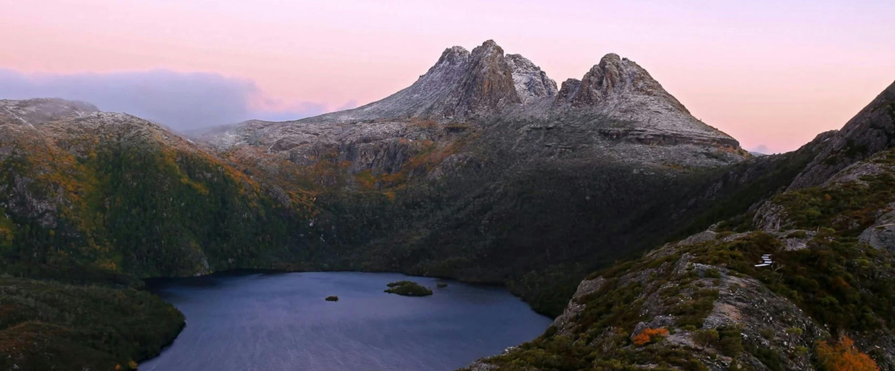 Cradle Mountain snow capped peak