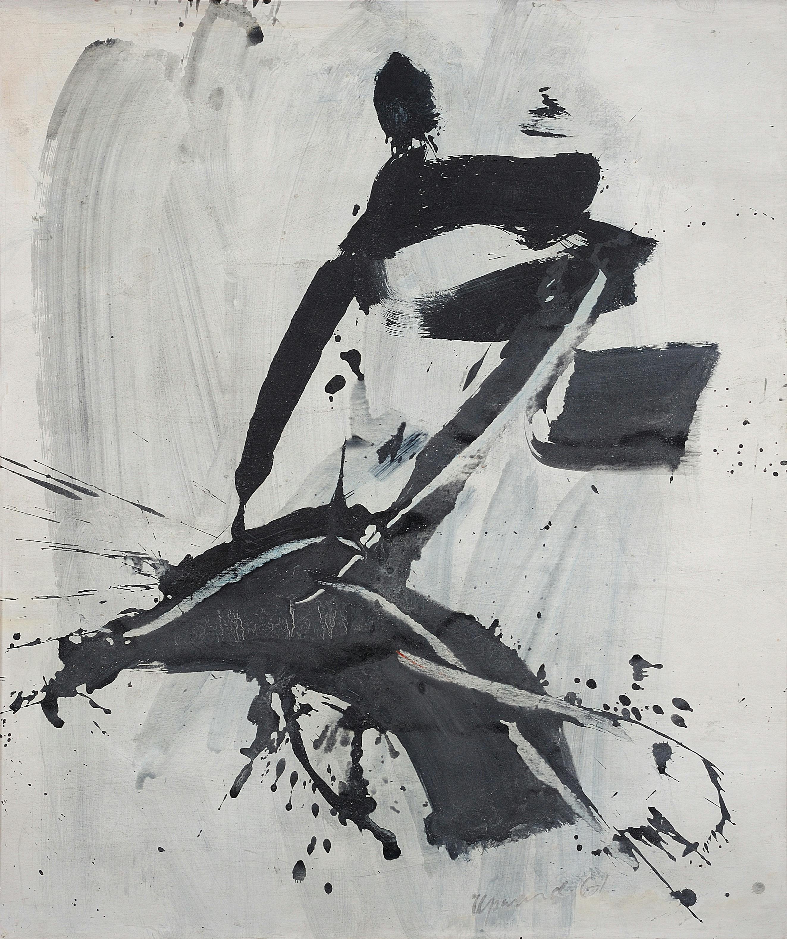 Shades of grey brushstrokes on a white ground