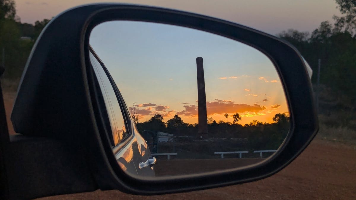 Copperfield Chimney from car mirror