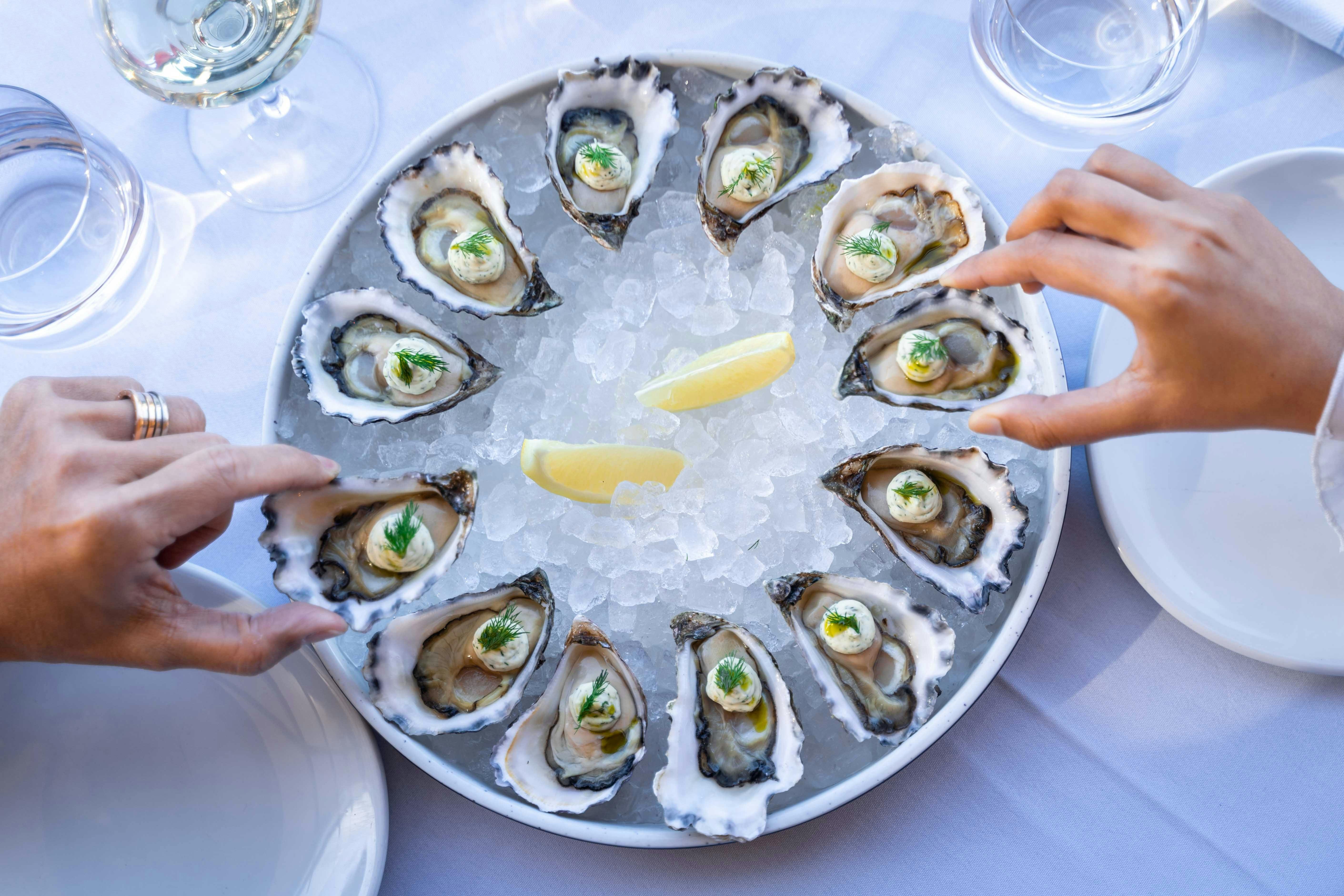 껍질을 벗긴 시드니 바위 굴