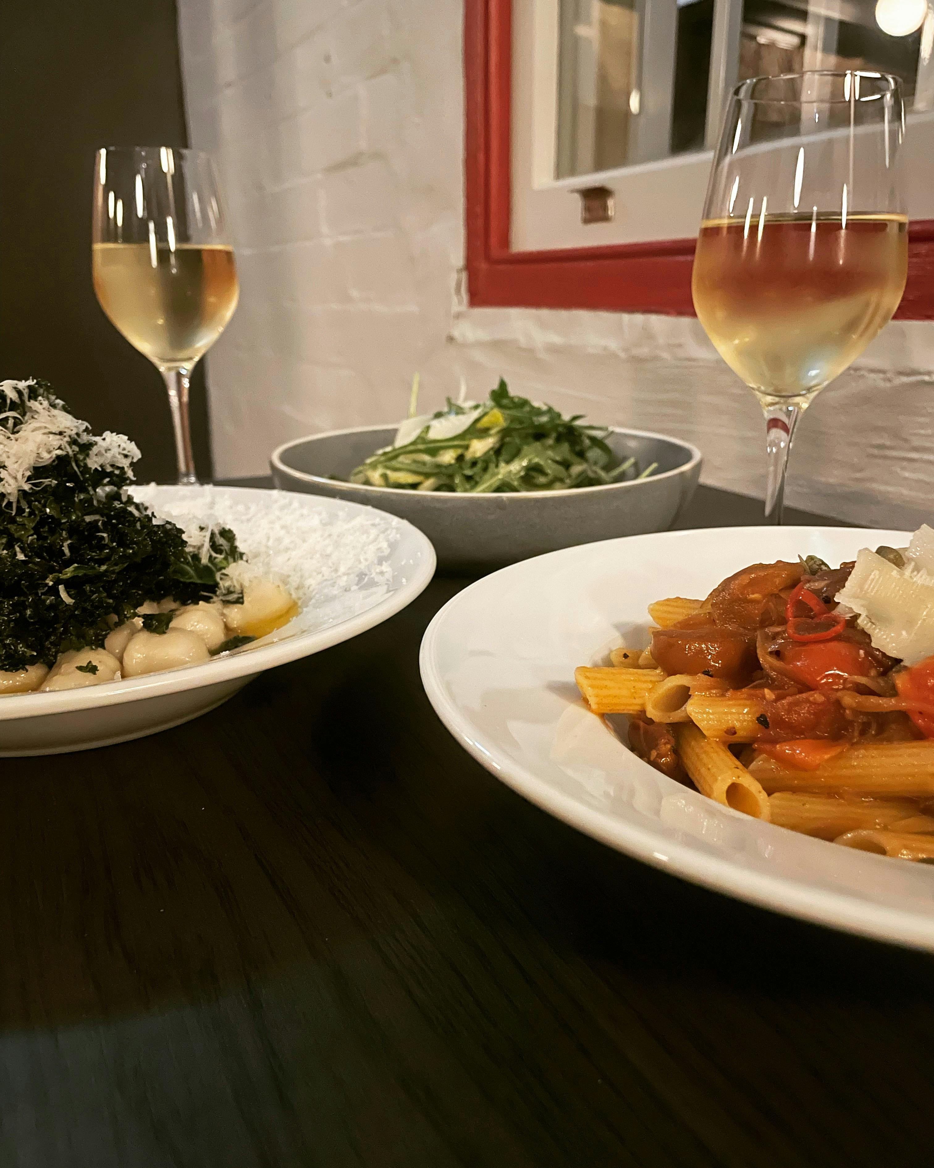pasta and wine