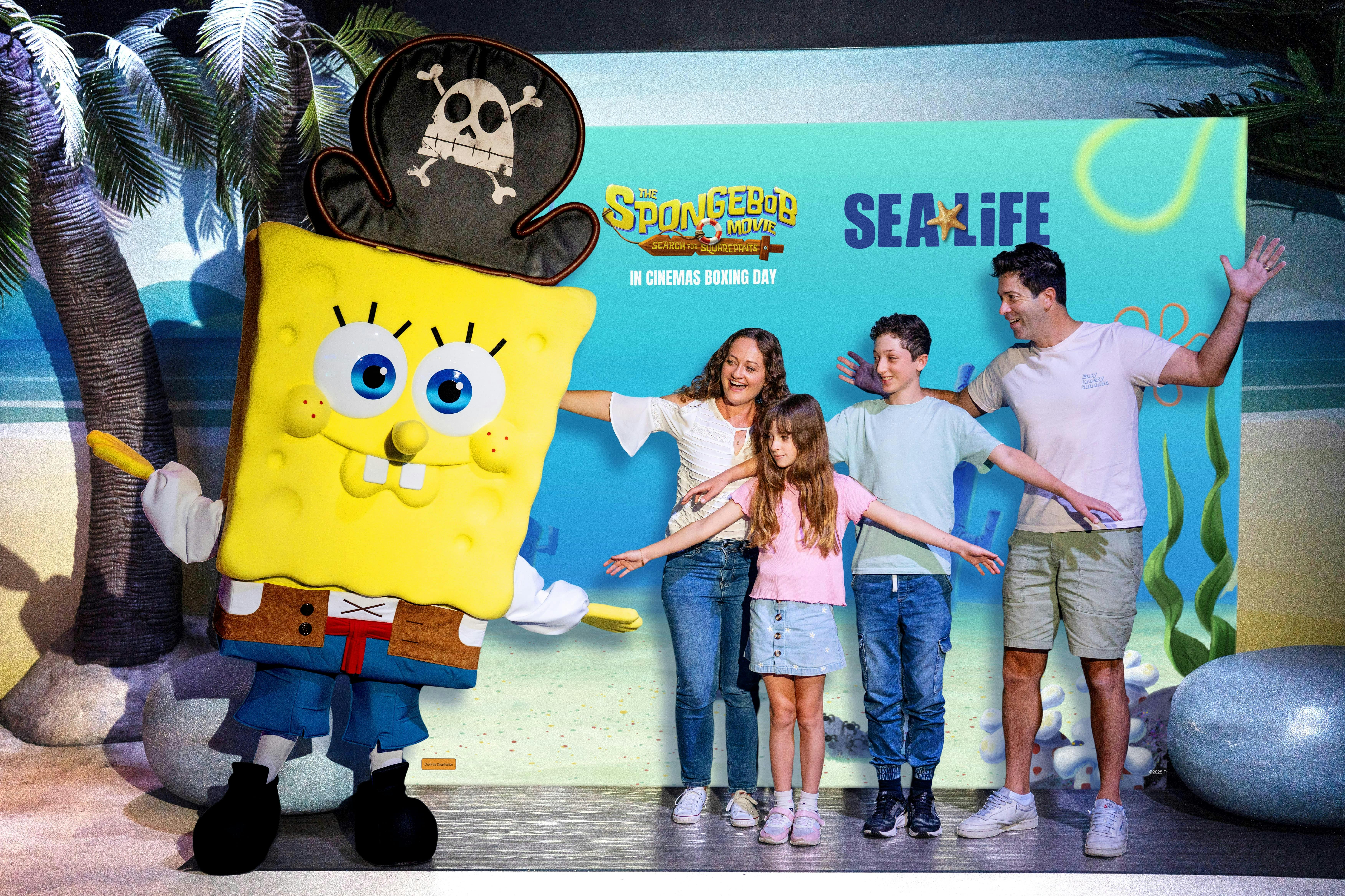 SpongeBob SquarePants with family of four