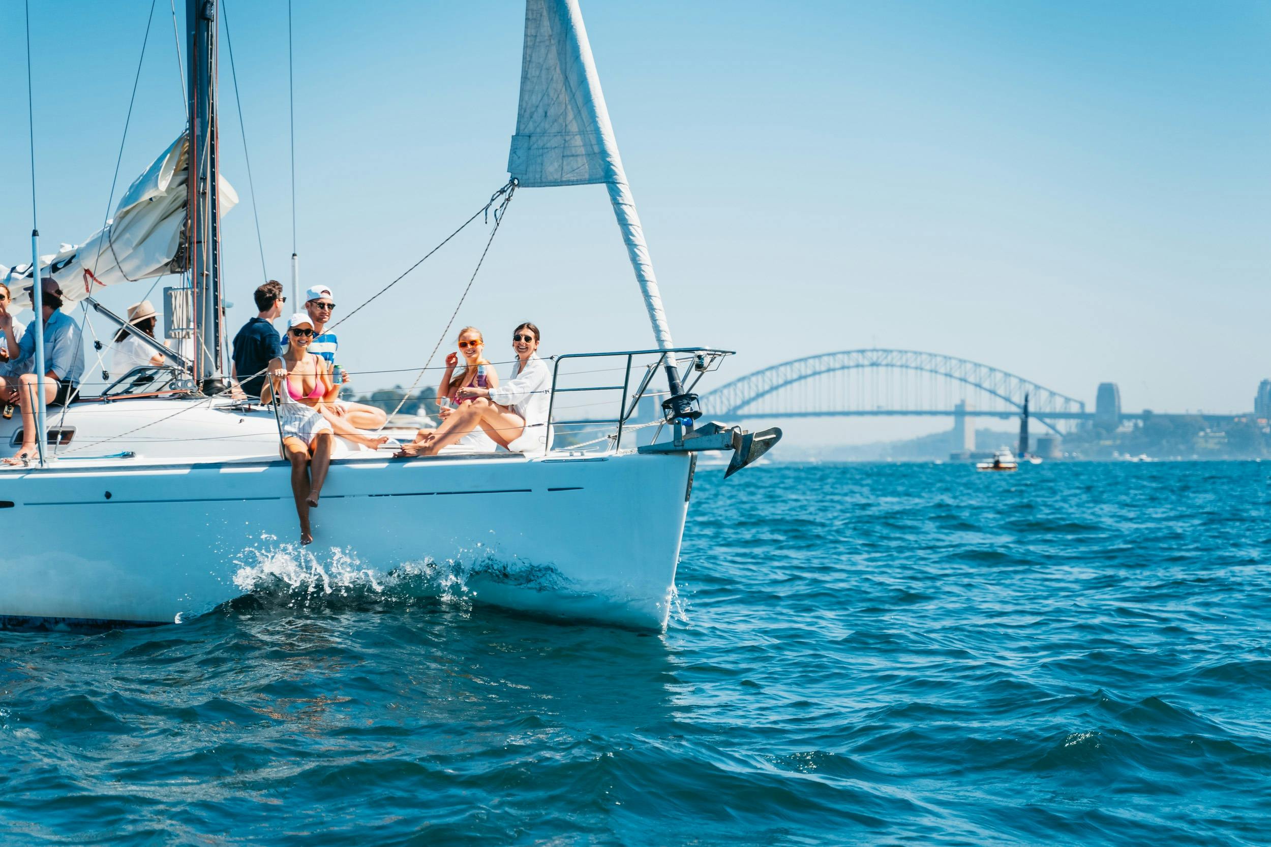 Yacht and harbour bridge in background