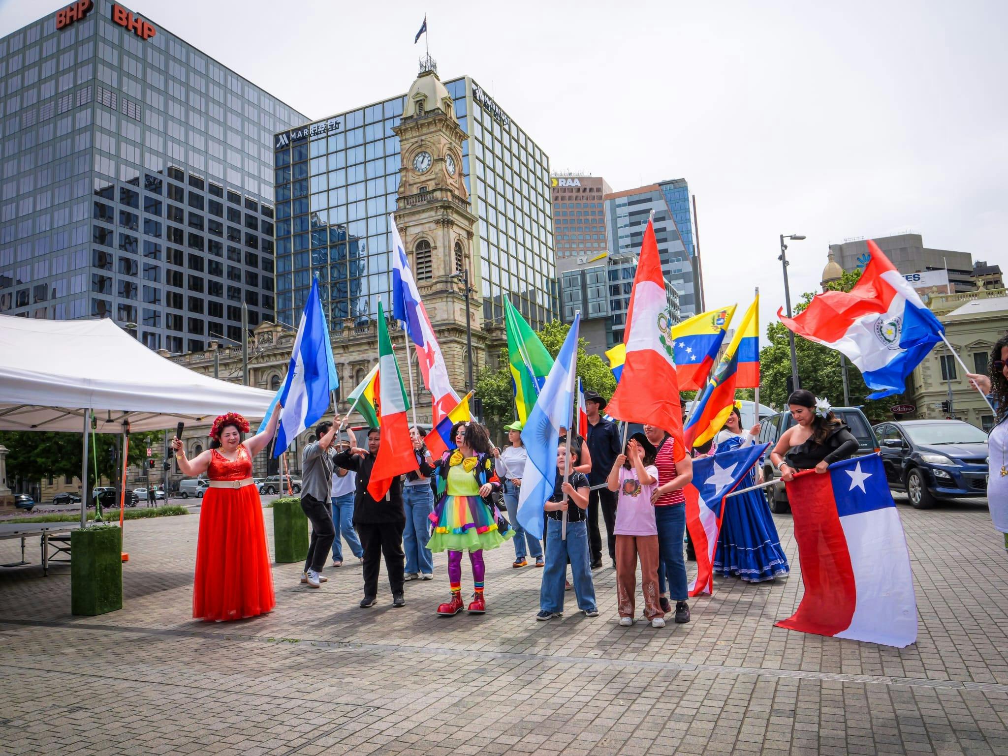 Inauguration Ceremony of the 23 Latin American Flags at Festival expressing our love for Australia