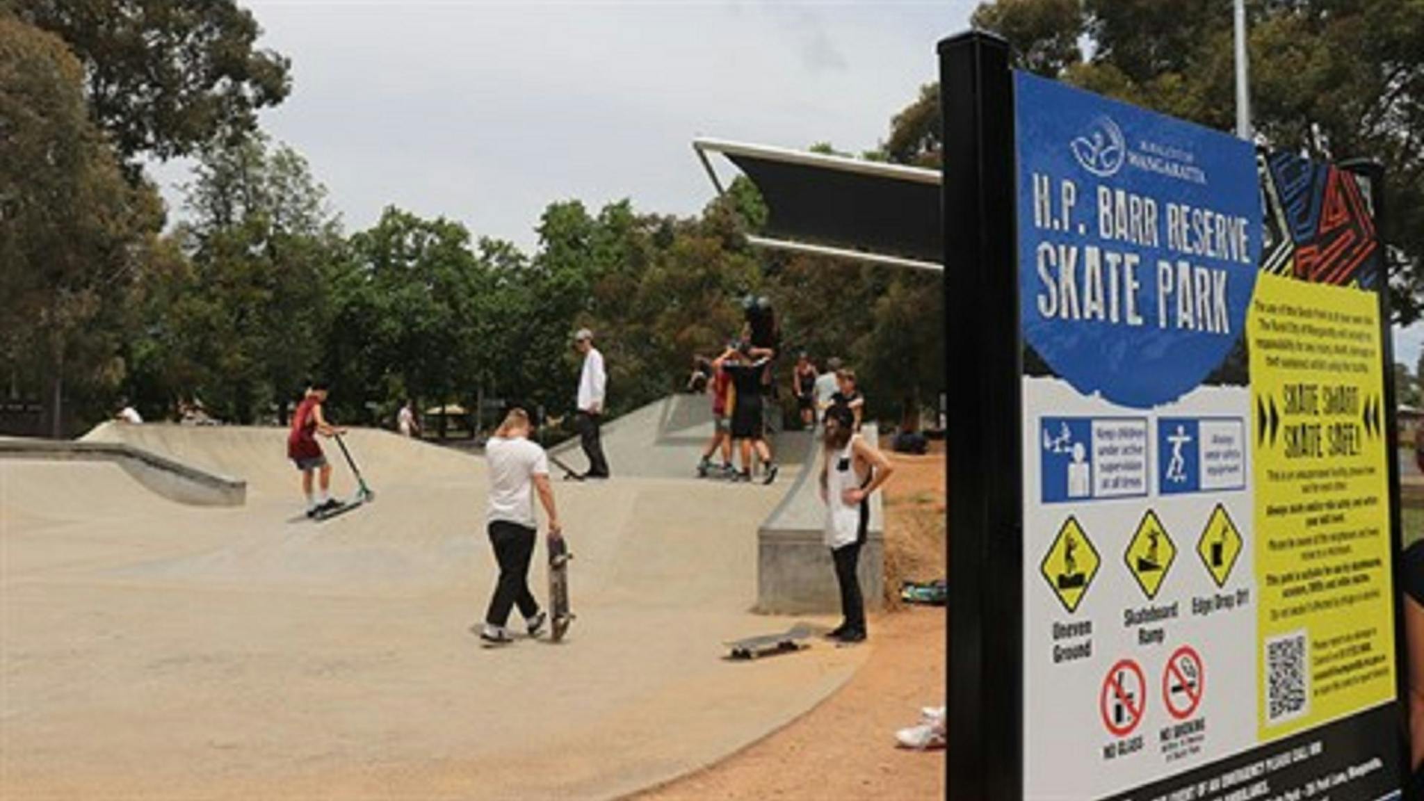 Skaters at Wangaratta Skate Park at the HP Barr Reserve.
