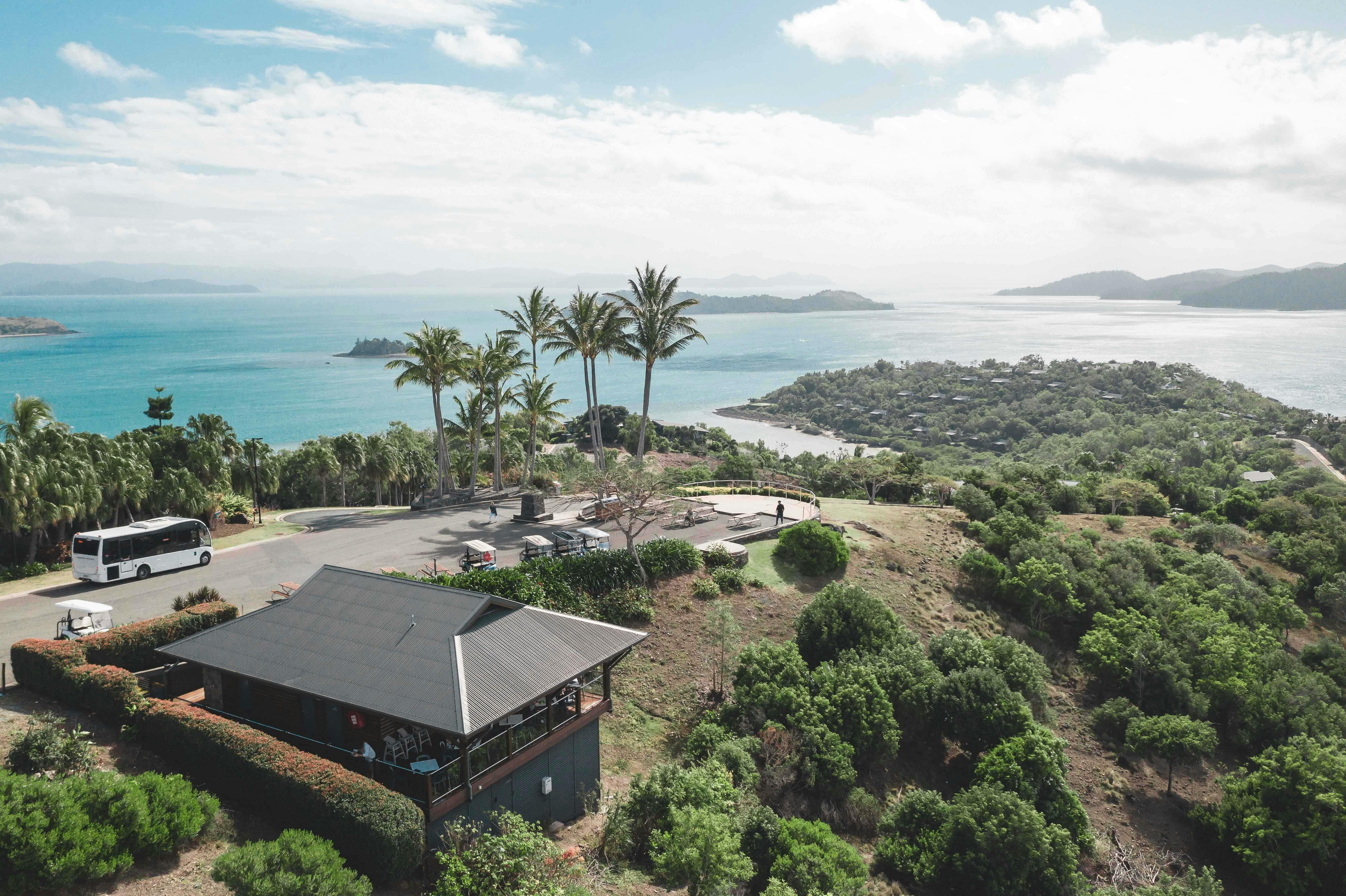 Aerial view from the top of One Tree Hill lookout on Hamilton Island