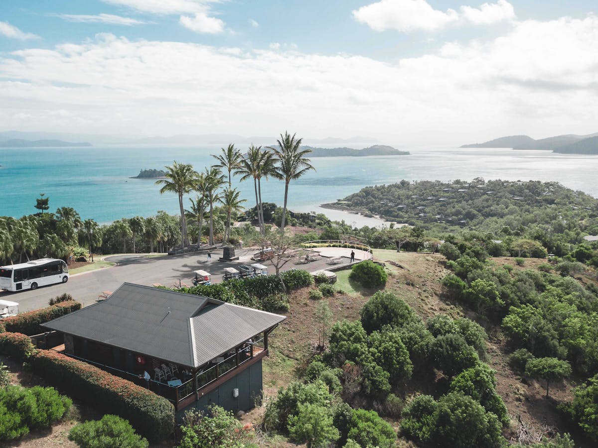 Aerial view from the top of One Tree Hill lookout on Hamilton Island