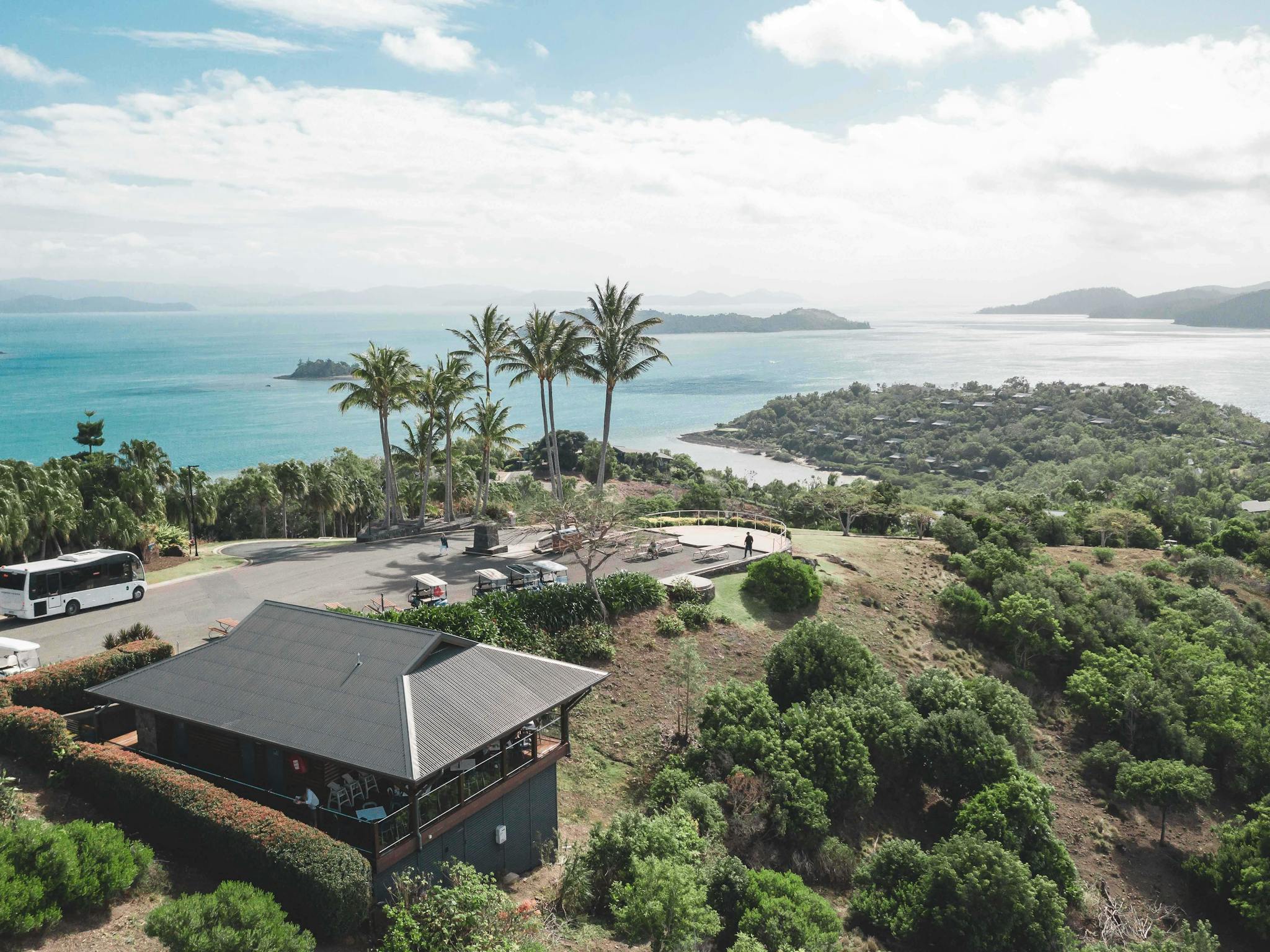 Aerial view from the top of One Tree Hill lookout on Hamilton Island