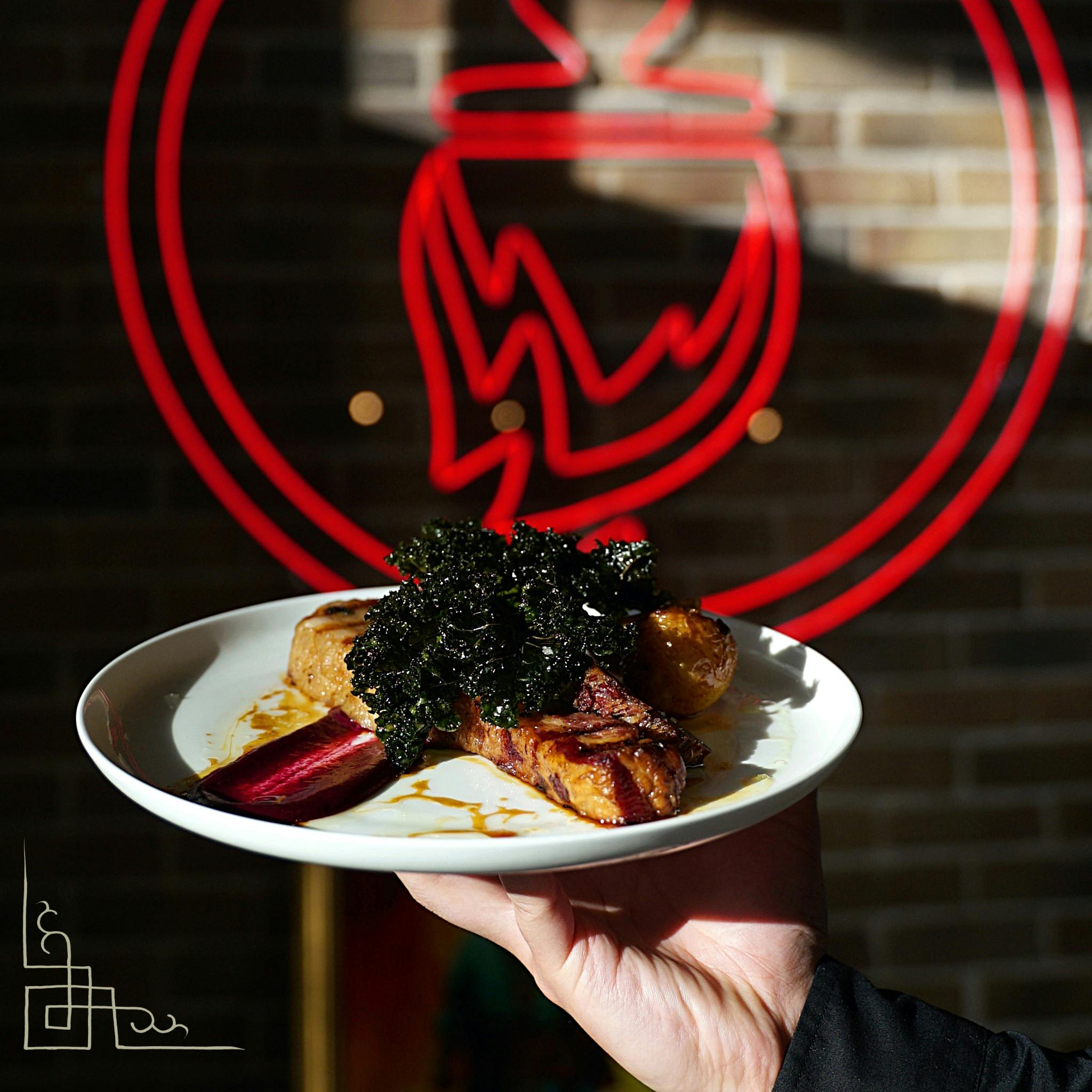 Slow cooked beef brisket served with blackcurrant sauce