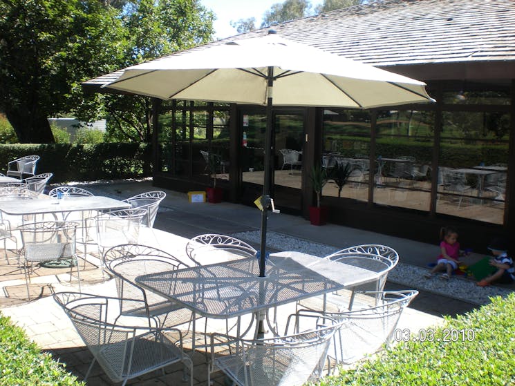 Outdoor seating at Cowra Japanese Garden Cafe