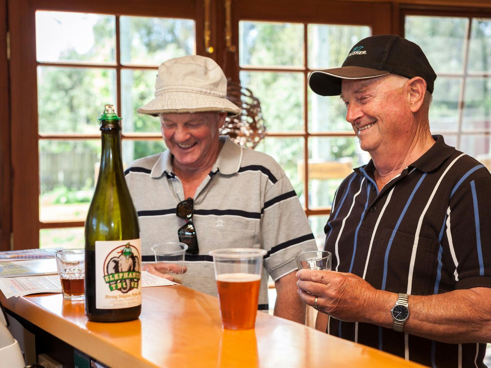 Sampling beer at Seven Sheds cellar door