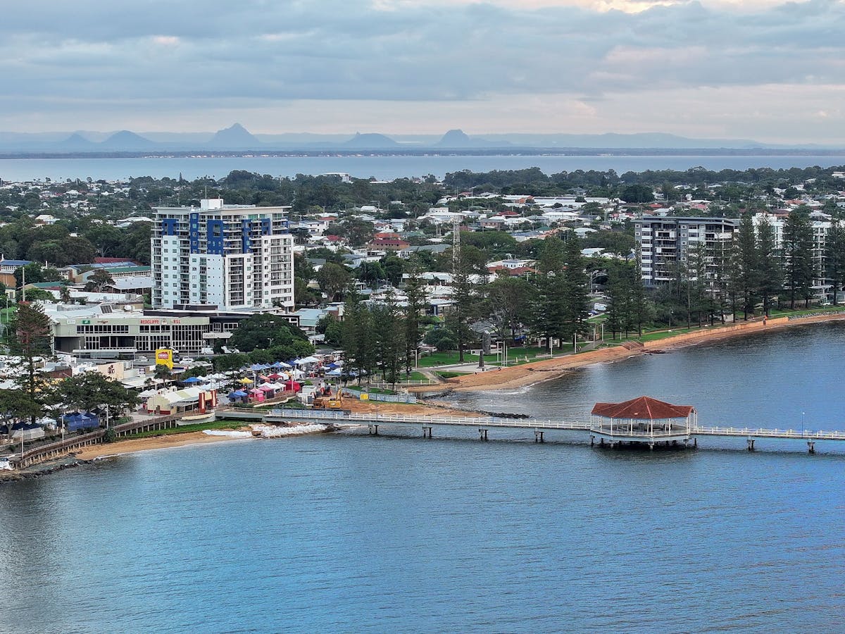Aerial of Redcliffe including jetty and beach