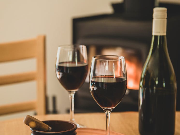Fireplace and wine