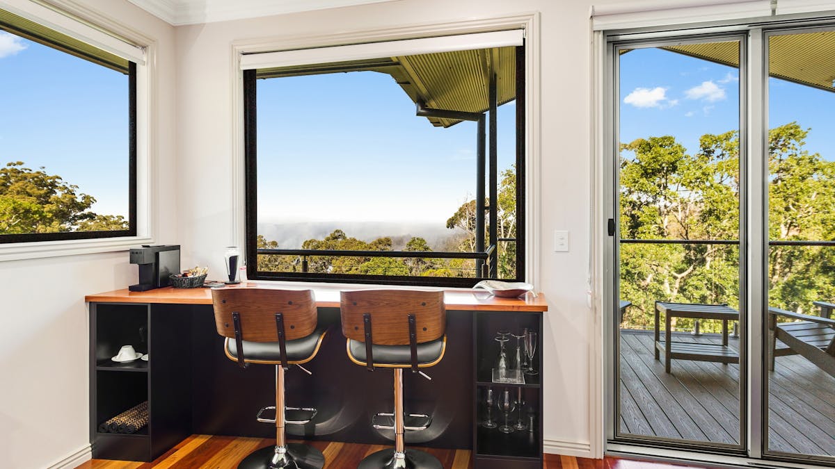 Breakfast bar at Serenity overlooking the forest and valley