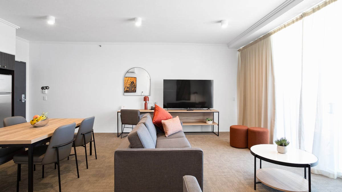 Two Bedroom Apartment with spacious lounge and dining area separate from the bedrooms.