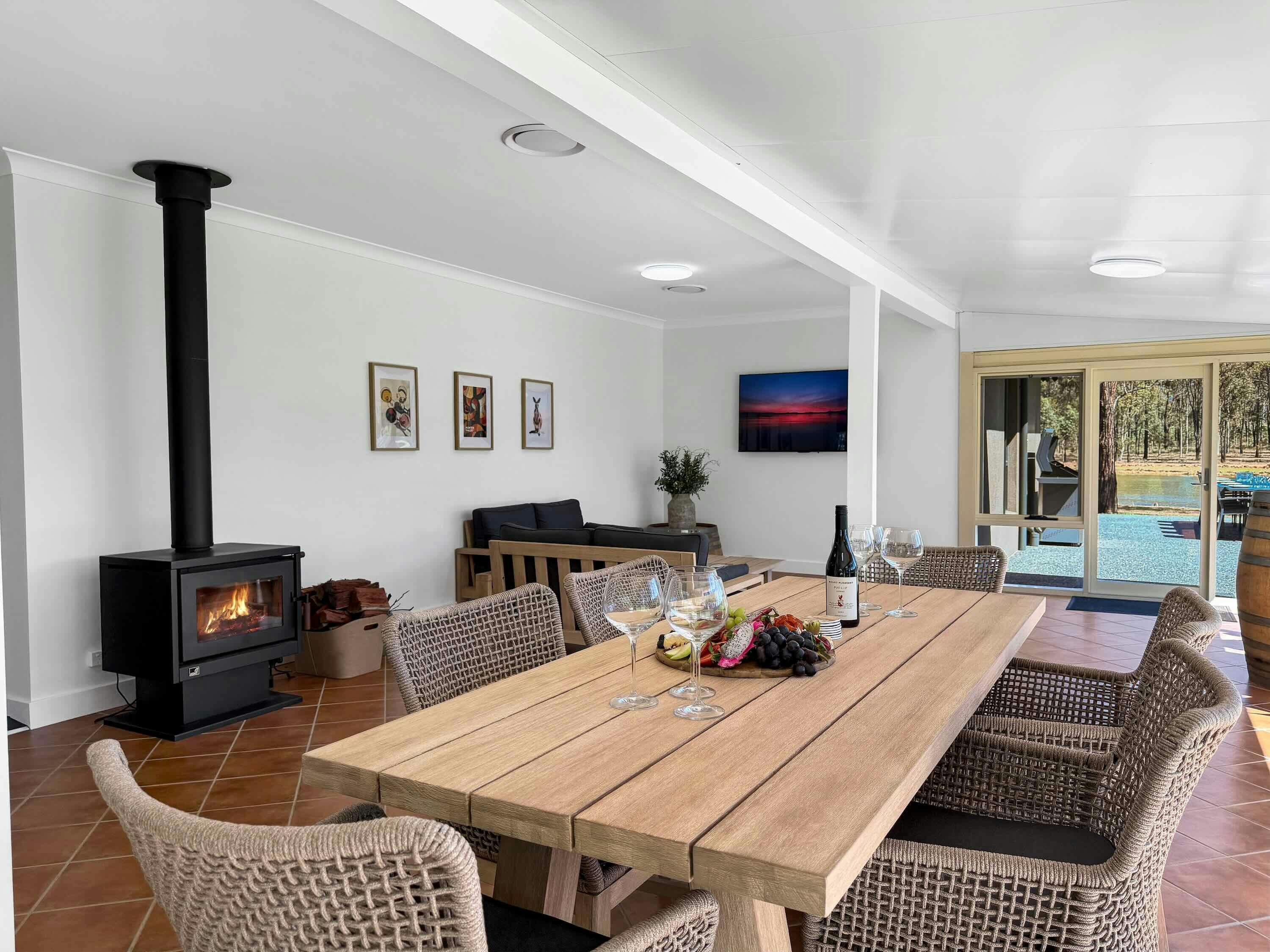 Dining and fireplace