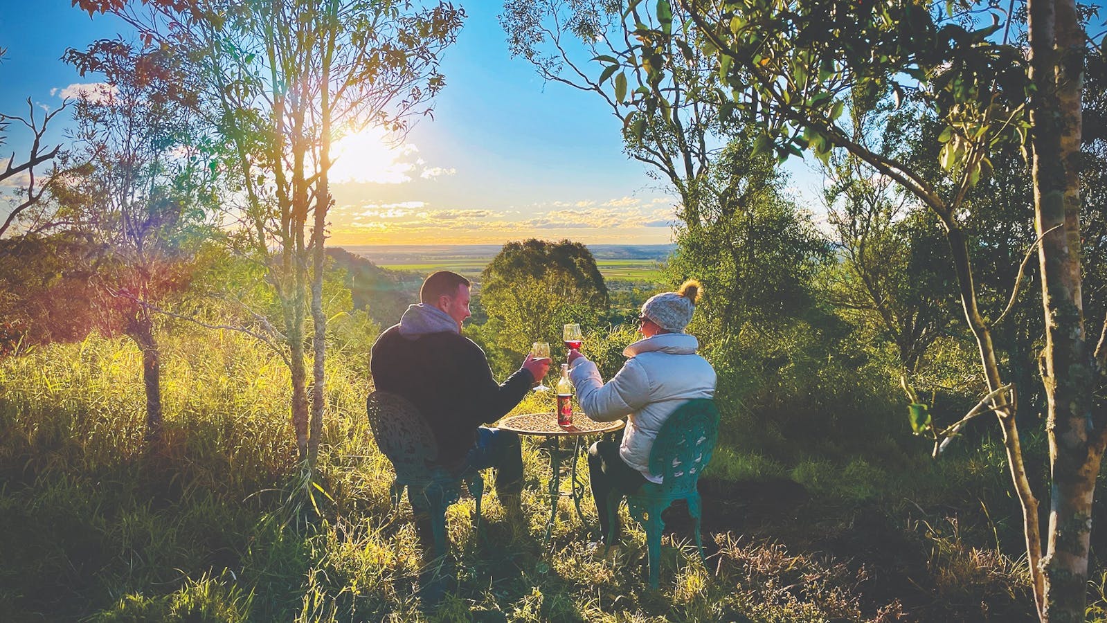A Couple enjoying the sunset lookout at Kiambram Country Cottages A Couple enjoying the sunset lookout at Kiambram Country Cottages