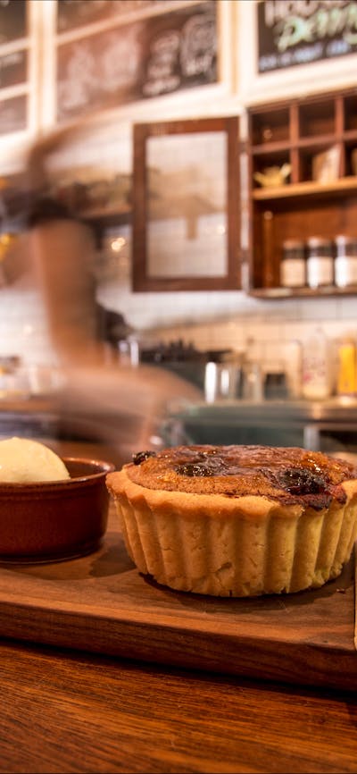 Cake and ice cream ready to be taken to a table