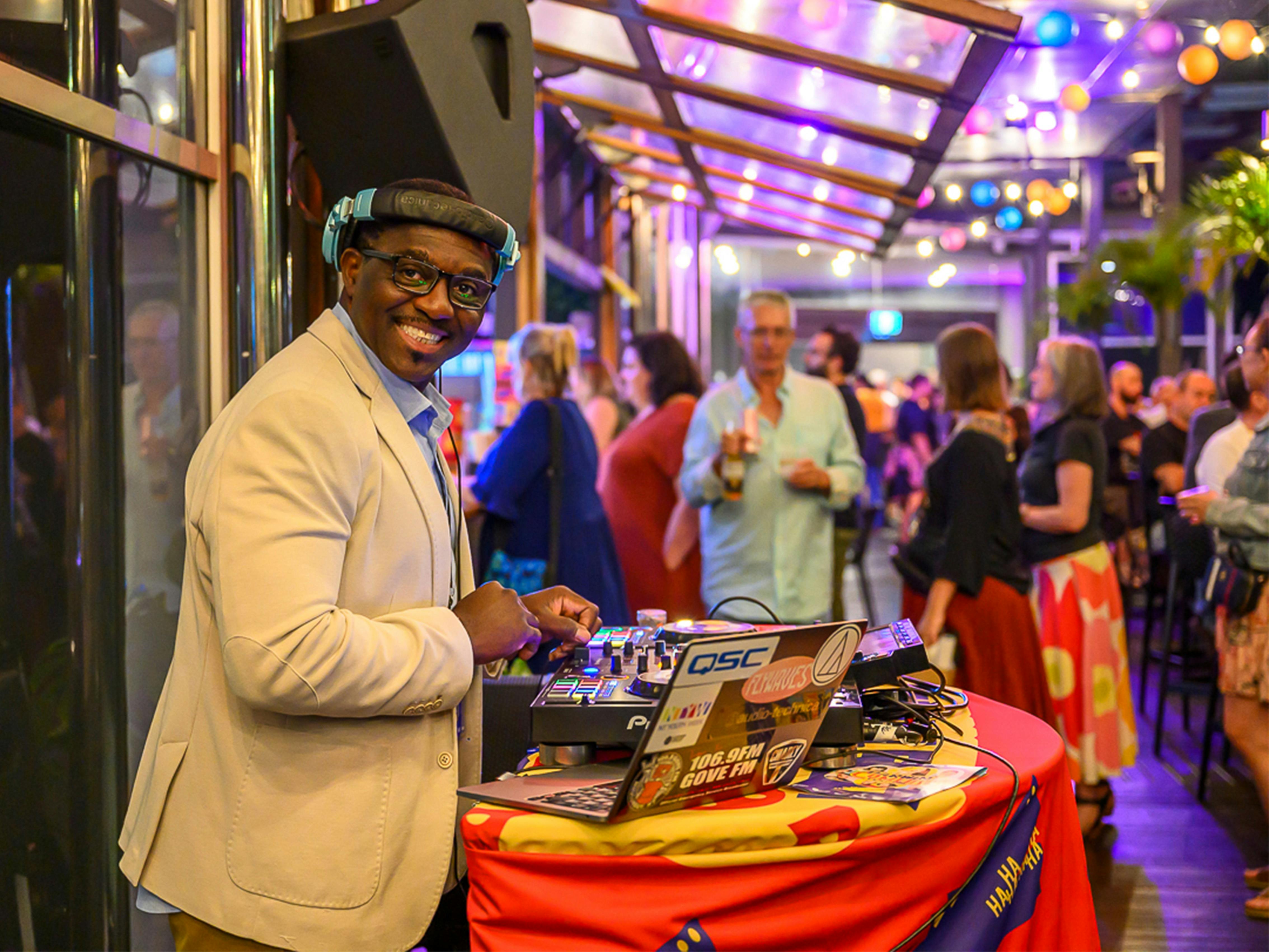 DJ Charly Templar on the Balcony Bar, Darwin Comedy Festival 2026