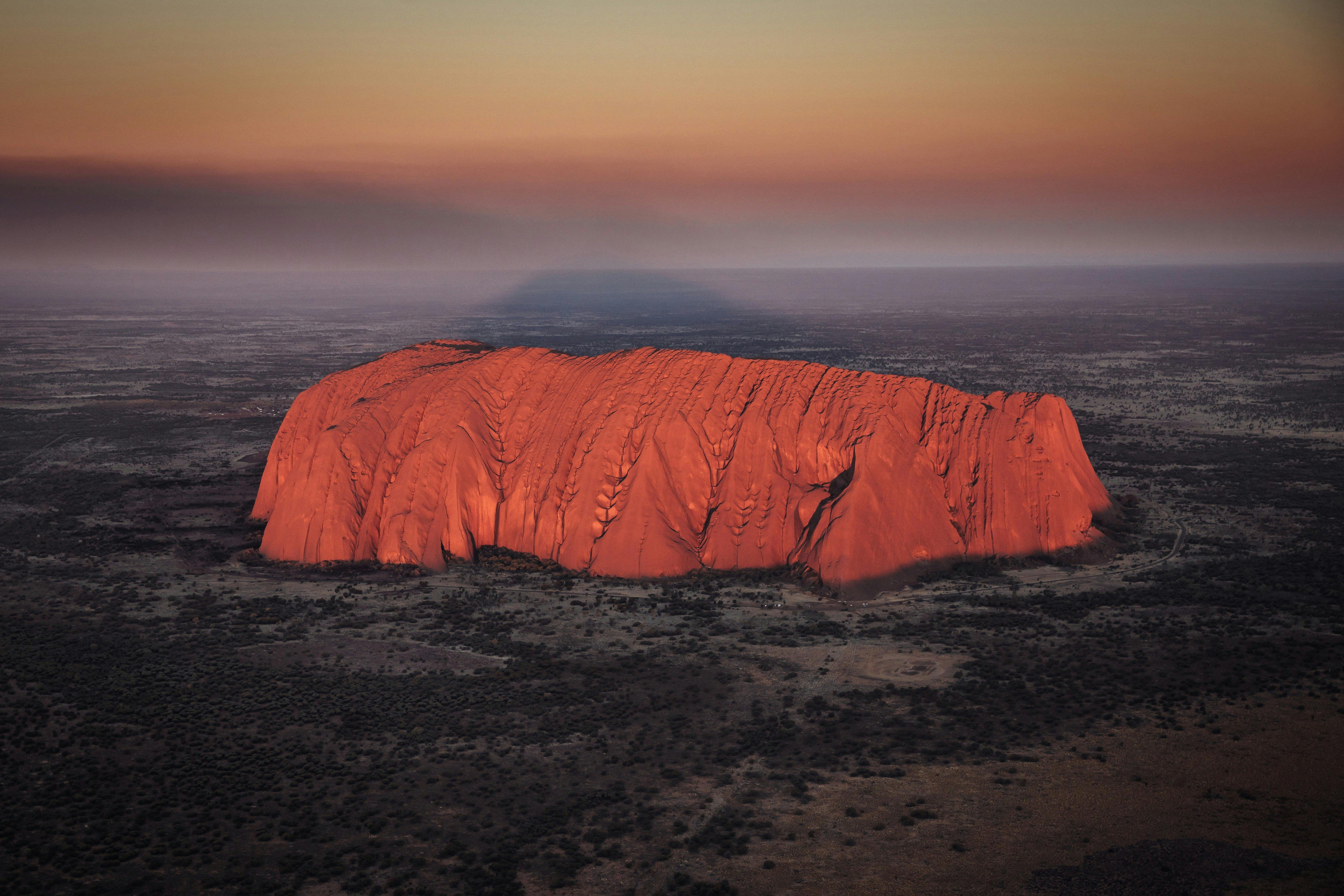 Uluru at sunrise from a helicopter tour