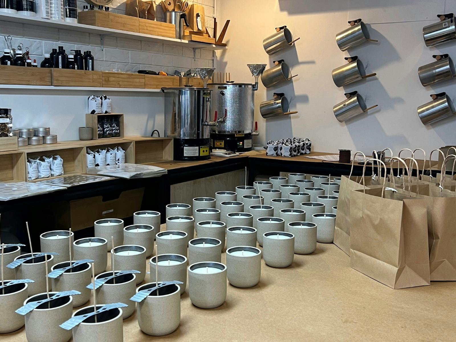 Watch us hand pour candles in store Just Enough Beach