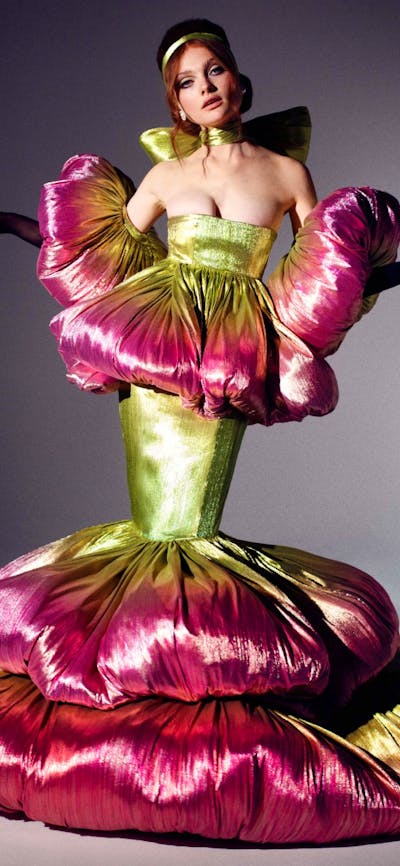Lady modelling The Peony Dress.