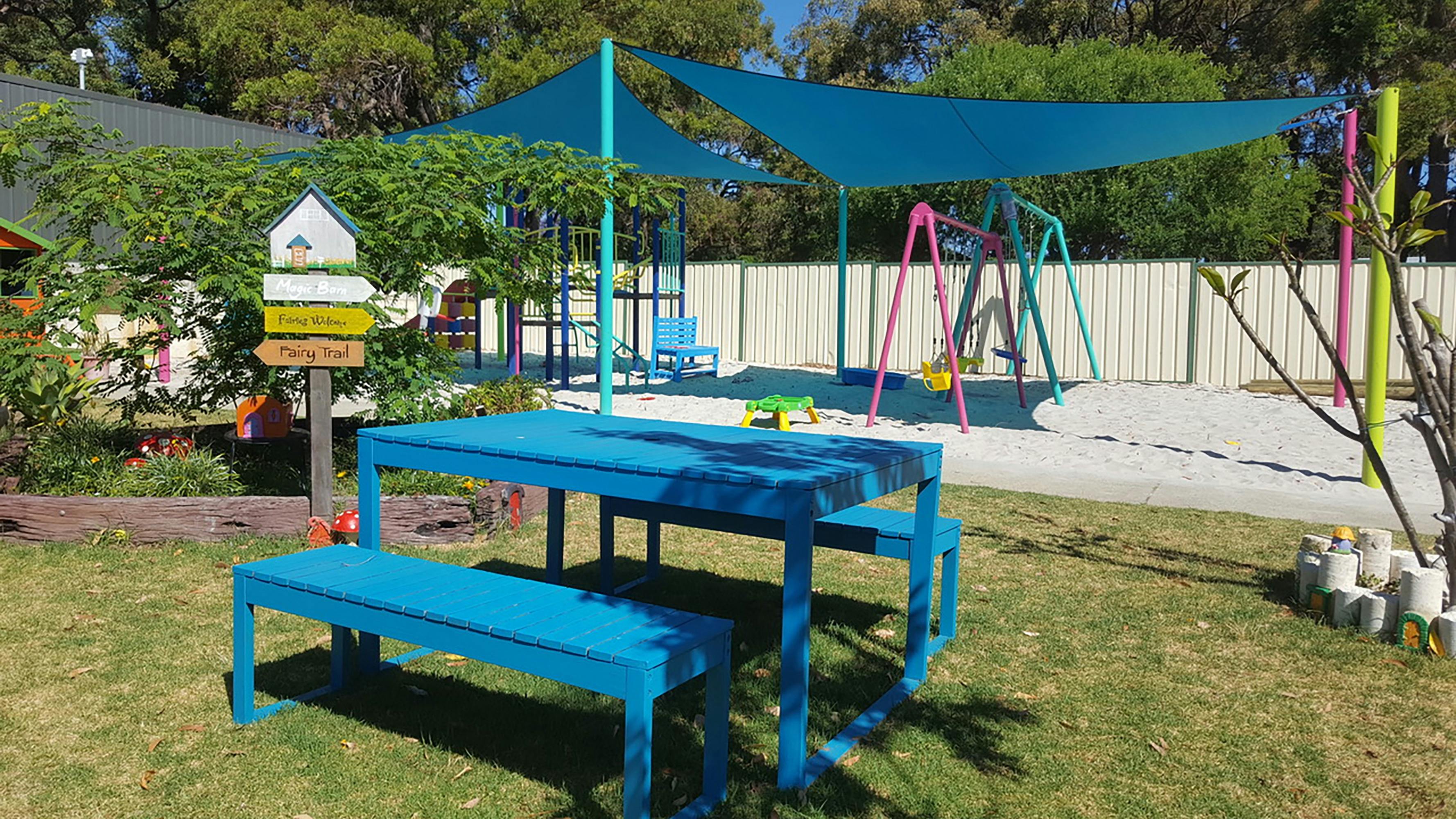 There's lots of seating, shade and cool places to sit and enjoy the garden at Magic Barn