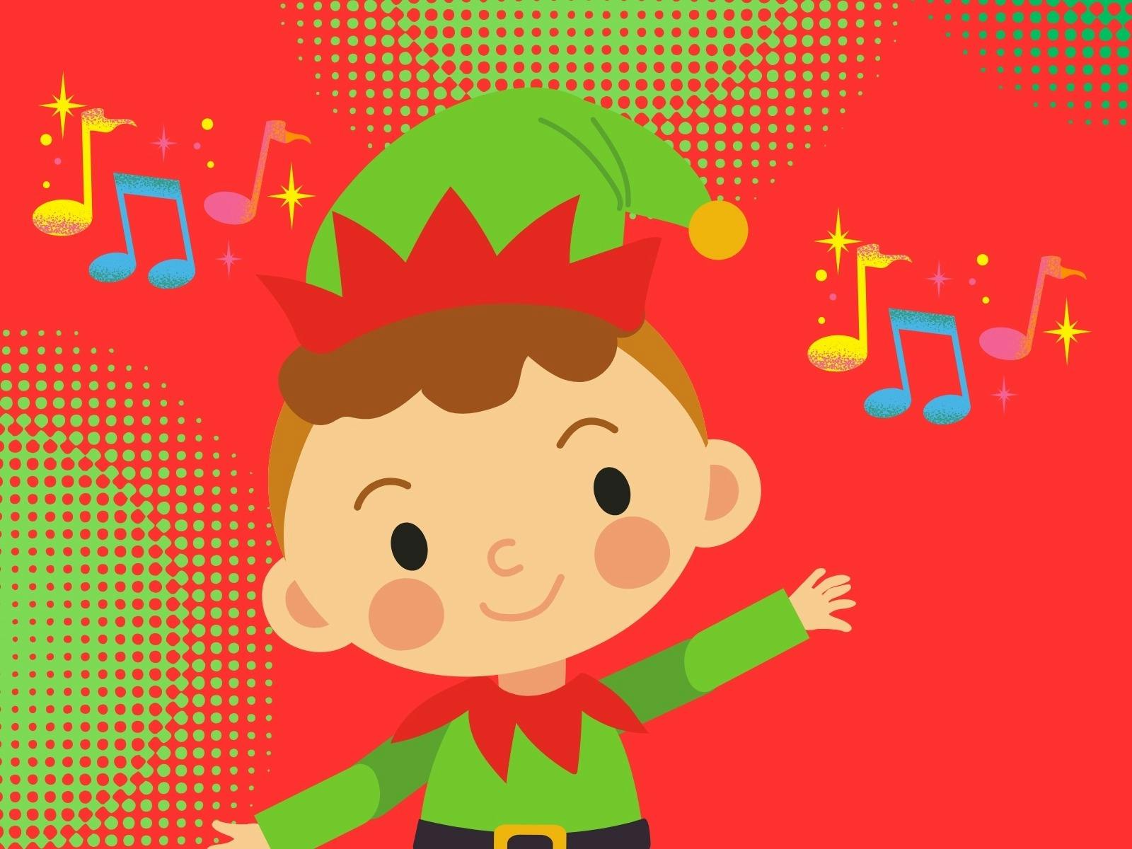 Happy elf and musical notes