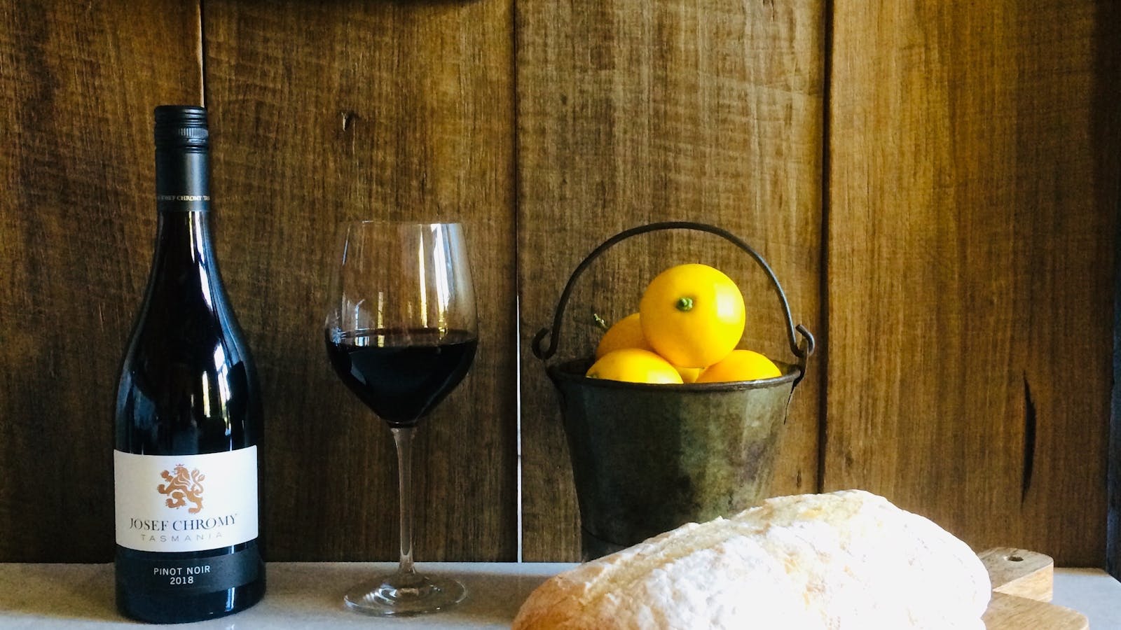 Complimentary Josef Chromy Pino Gris and JJ’s organic sourdoughs