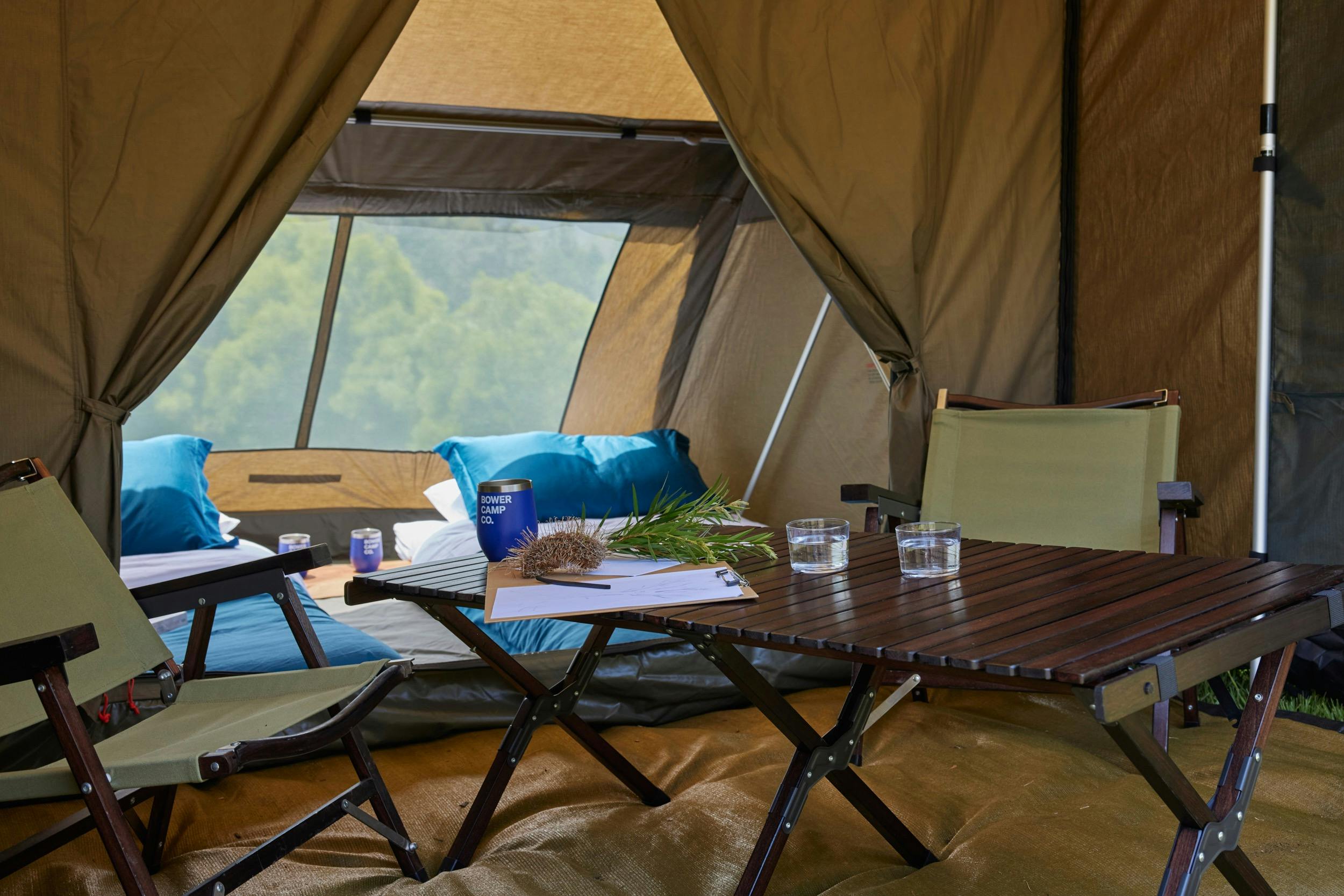 Premium canvas tents with bedrooms and living space